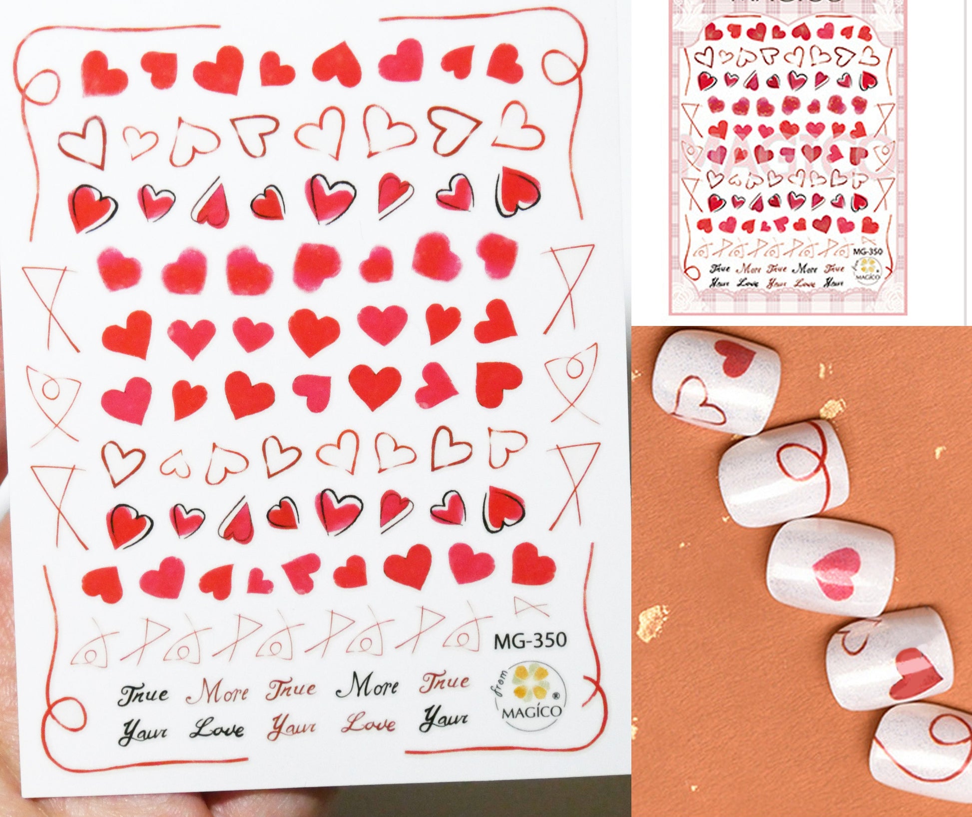 Red Heart Nail Sticker/ Sweet love Nail Art Stickers Self Adhesive Decals/Red Ribbon nail art sticker/ Valentine's Day nail decal