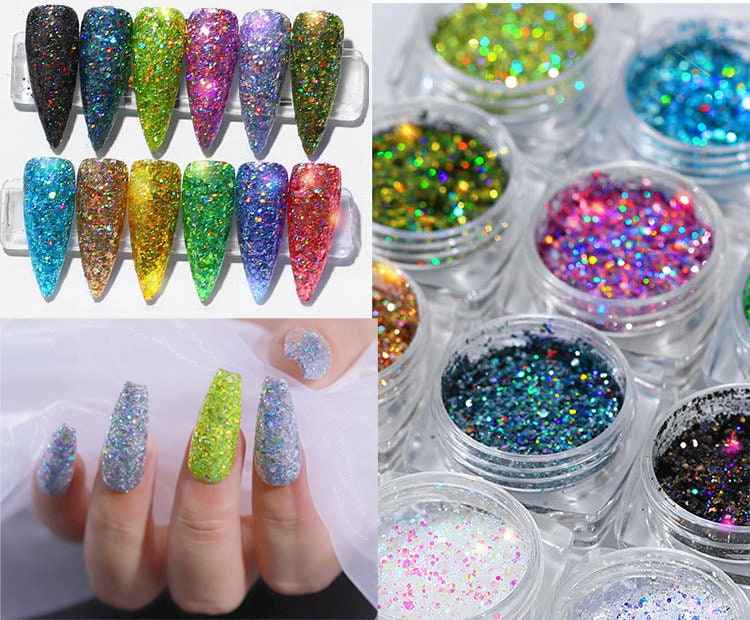Halo Powder Glitter For Nail Art Design/Rainbow Pigment Glitter Nails/ Holographic Nails starry film illusion laser color changing sequins