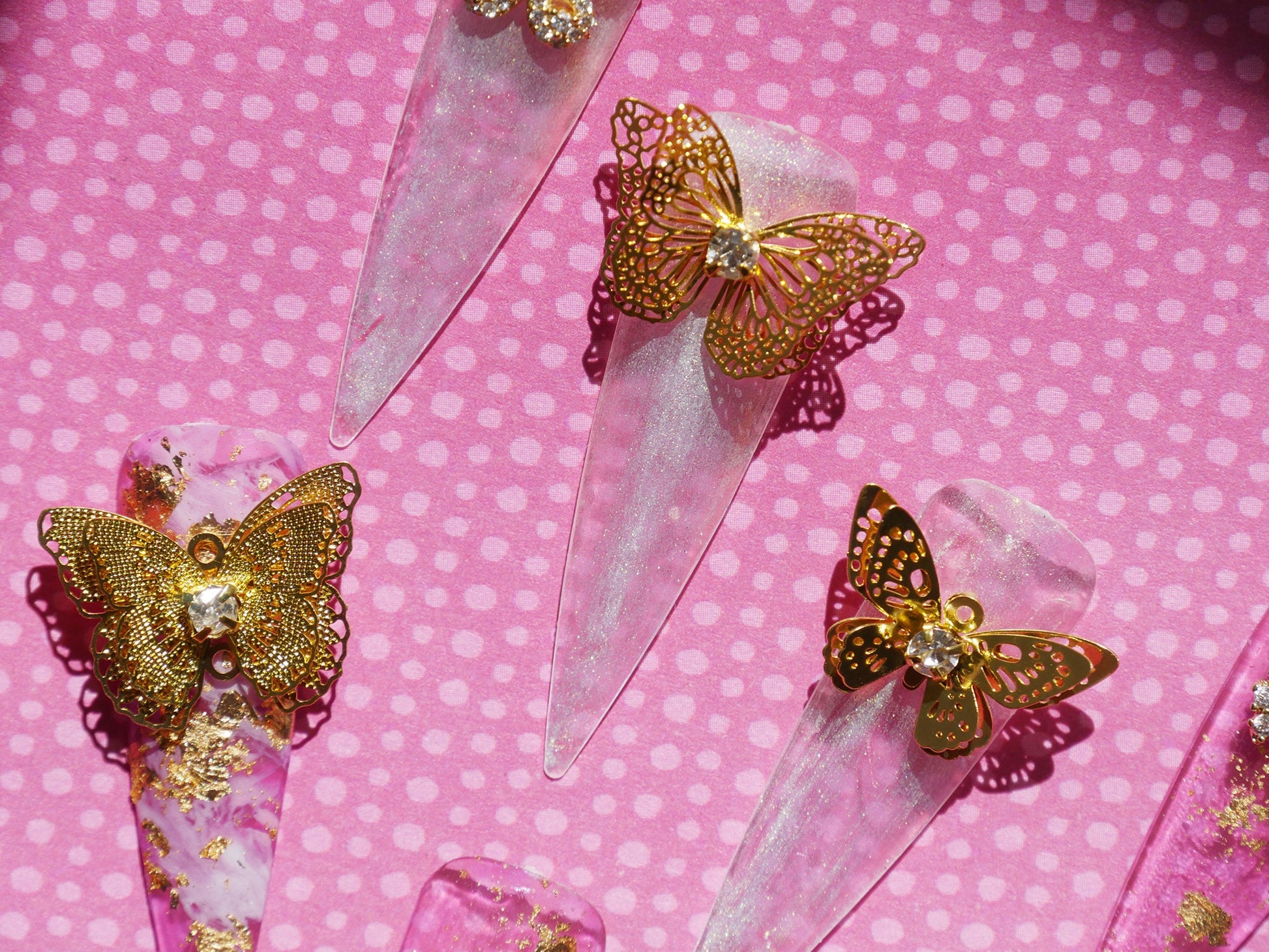 18k Gold Butterfly 3D Zircon Nail Ornament Decal/ Butterfly Trendy Nail Jewelry Spread wings Fairy Tale Nail Art Crystal Manicure supply