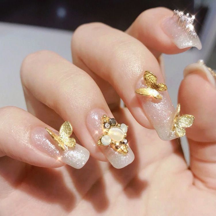 5 pcs 3D Butterfly nail decoration/ silver gold butterfly Nail DIY charm for nail gel mail polish design