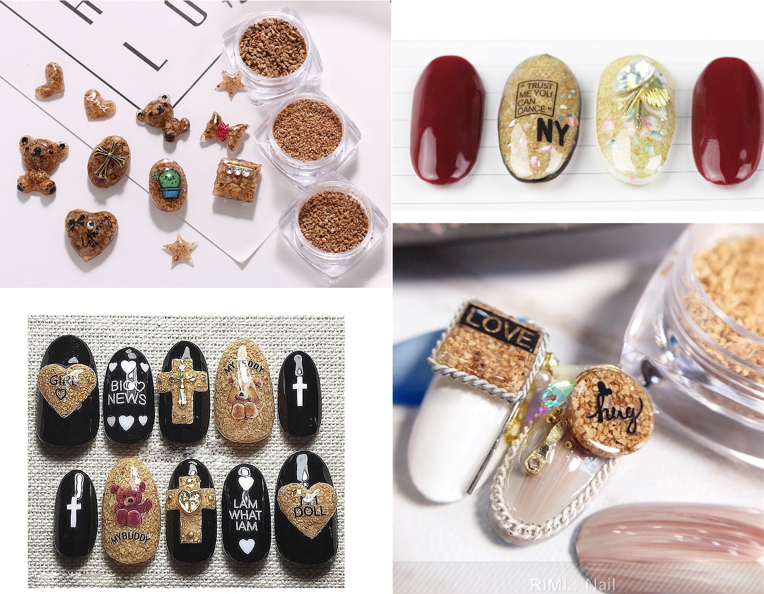 3 pcs Nail Sawdust Powder Combination DIY Resin Craft Supply Wood Cork Powder Nail Art Decorative Decal