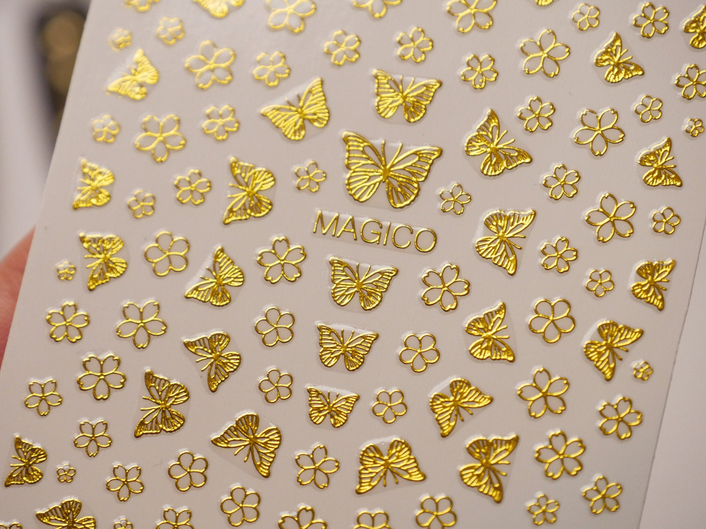 Gold Butterfly Flower nail sticker/ Fairy Tale Nail Art Stickers Self Adhesive Decals/ Golden metallic Sakura Goddess nail art sticker