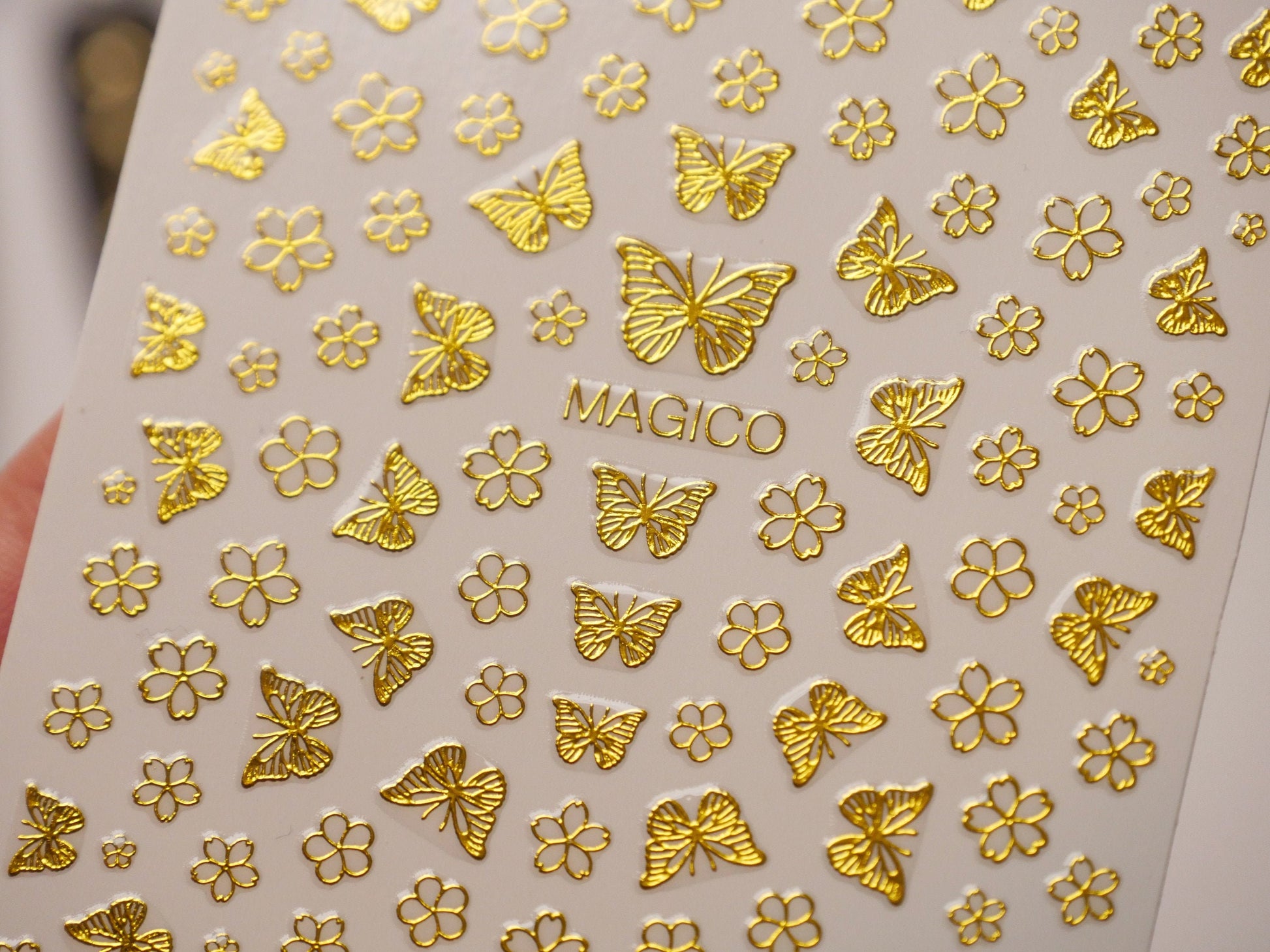 Gold Butterfly Flower nail sticker/ Fairy Tale Nail Art Stickers Self Adhesive Decals/ Golden metallic Sakura Goddess nail art sticker