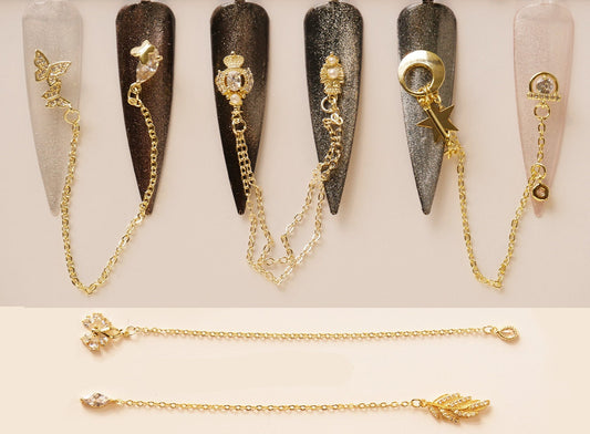 Gold Chain 3D Zircon nail ornament nail decal/ Butterfly starry sky nail dangle