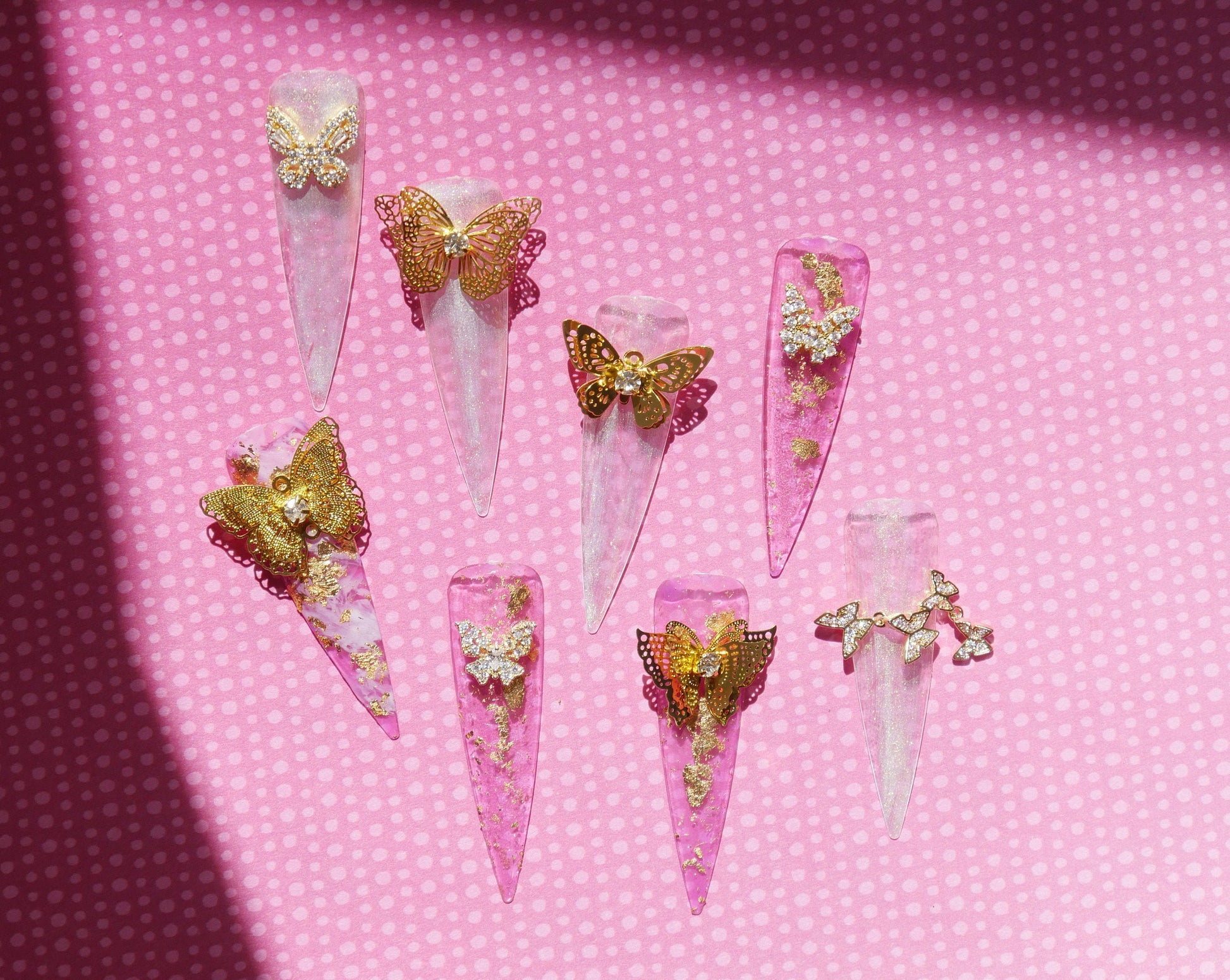 18k Gold Butterfly 3D Zircon Nail Ornament Decal/ Butterfly Trendy Nail Jewelry Spread wings Fairy Tale Nail Art Crystal Manicure supply