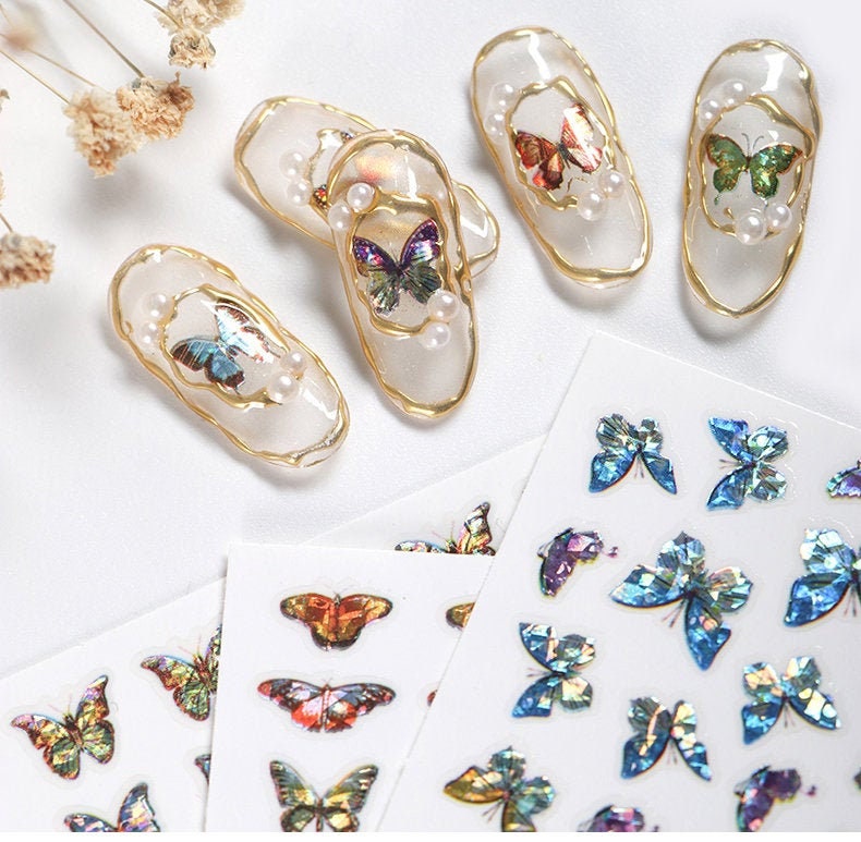 Butterfly Laser Sticker Nail Art/ Blue Morpho Monarch Peel Off nail sticker/ Fairy Tale Theme nail sticker/ Nail decal supply