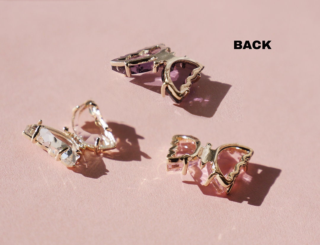 14k gold plated Butterfly 3D Zircon Crystal Nail Ornament Decal/ Clear Pink Butterfly Instagram Influencer Nail Jewelry Fairy Tale Nail Art