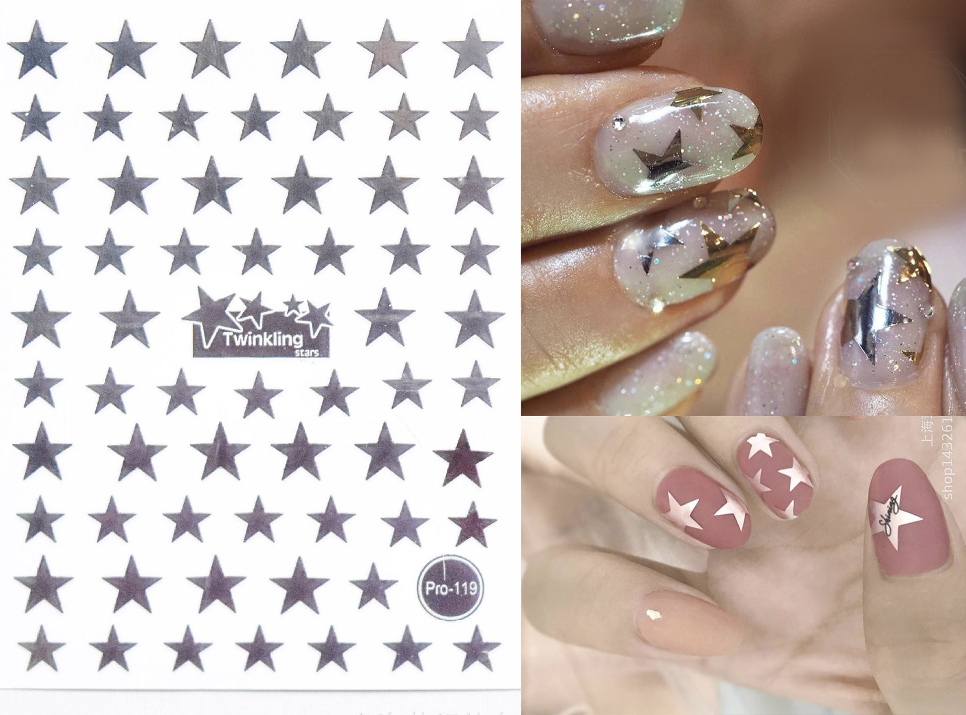 Ultra Thin Star Nail Sticker/ Gold Silver Five Pointed Star Nail Art Stickers Self Adhesive Decals/ Metallic star pro nail art sticker