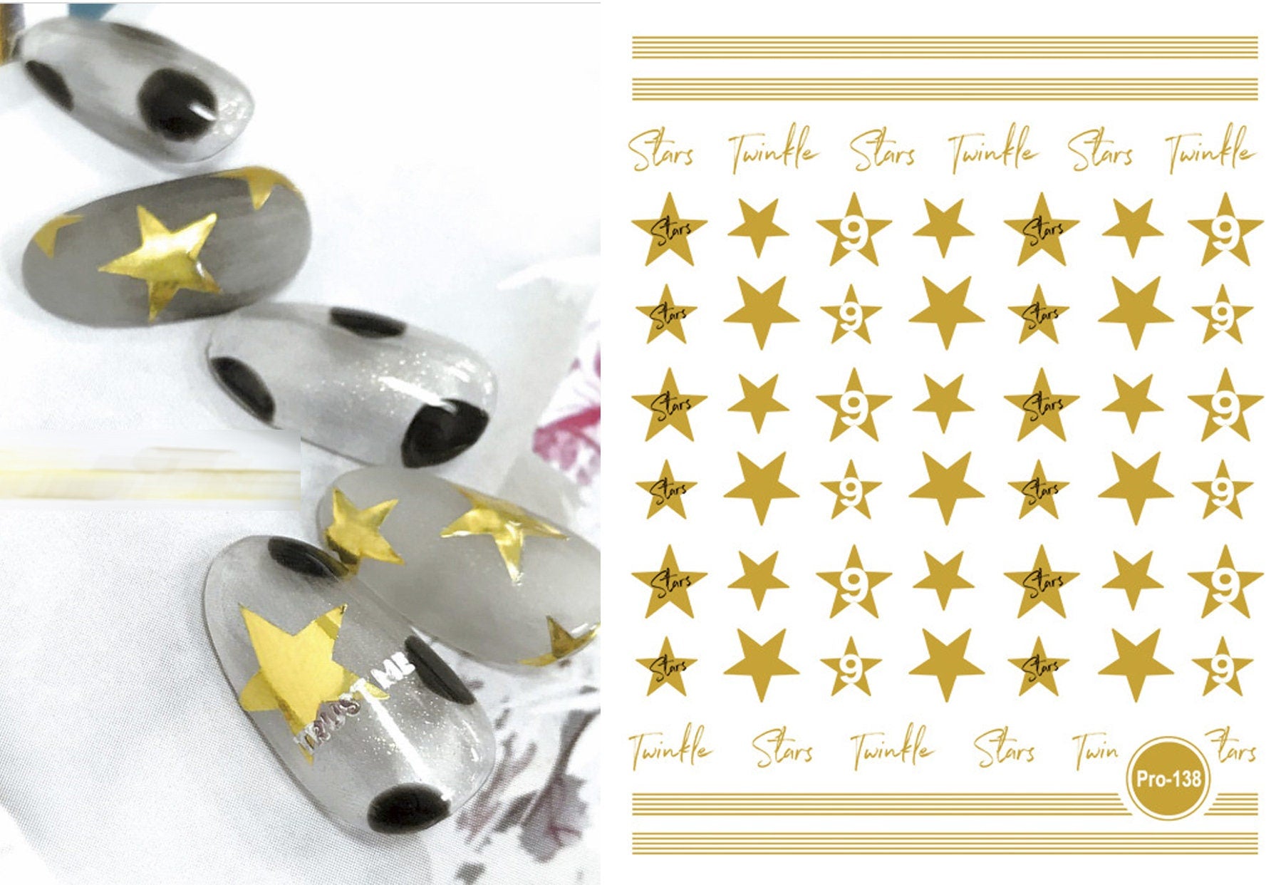 Ultra Thin Star Nail Sticker/ Gold Silver Five Pointed Star Nail Art Stickers Self Adhesive Decals/ Metallic star pro nail art sticker