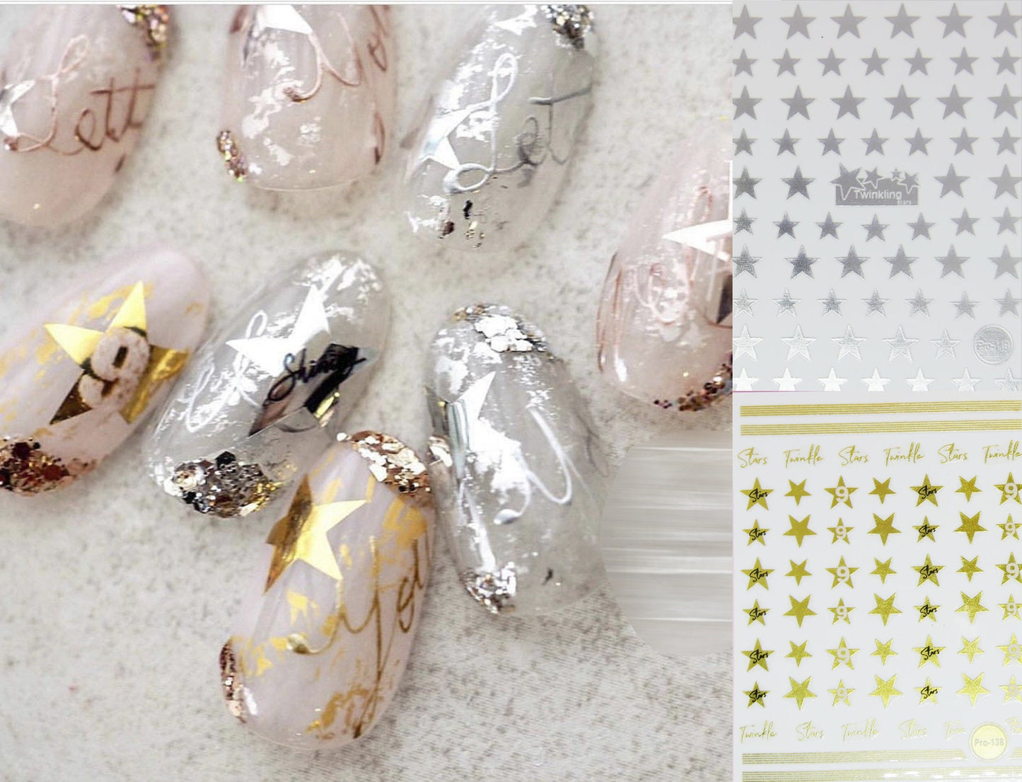 Ultra Thin Star Nail Sticker/ Gold Silver Five Pointed Star Nail Art Stickers Self Adhesive Decals/ Metallic star pro nail art sticker