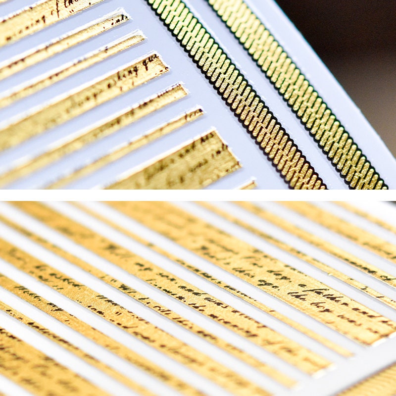 Ultra Thin Nail Sticker/ Golden Stripe Nail Art Pro Stickers Self Adhesive Decals/ English Phrases Nail Metallic Lining Postmark Gold Tags