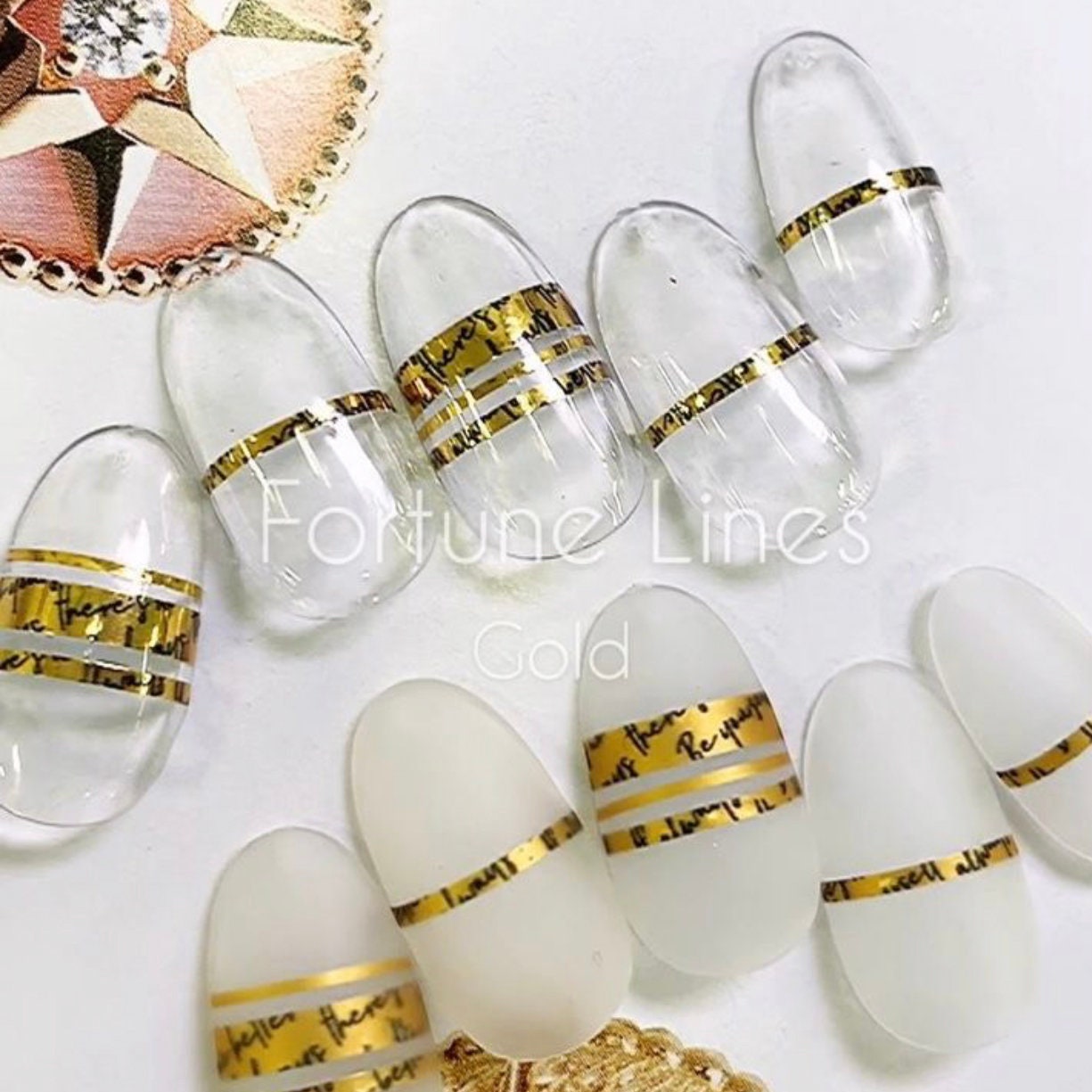 Ultra Thin Nail Sticker/ Golden Stripe Nail Art Pro Stickers Self Adhesive Decals/ English Phrases Nail Metallic Lining Postmark Gold Tags