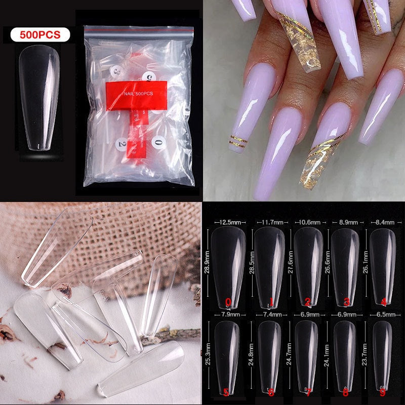 500 pcs Full Cover Coffin False Fake Nails Tips Manicure nail well tips/ Clear full Acrylic UV Gel Manicure Nail Tips