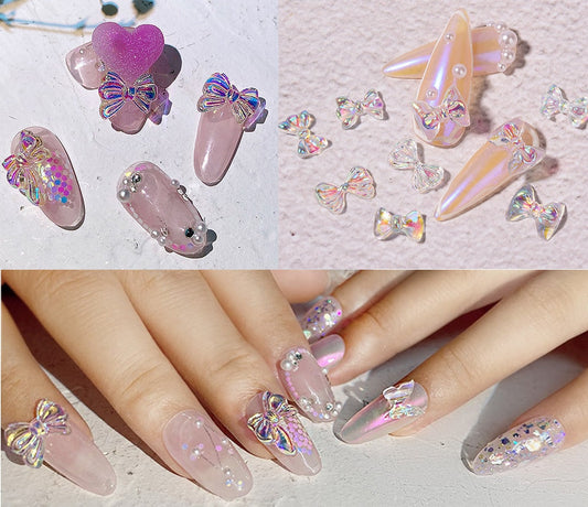 3D Bowtie Polar Lights Nail Decal/ Chameleon Tik Tok Nail DIY charm for nail Gel Polish Design