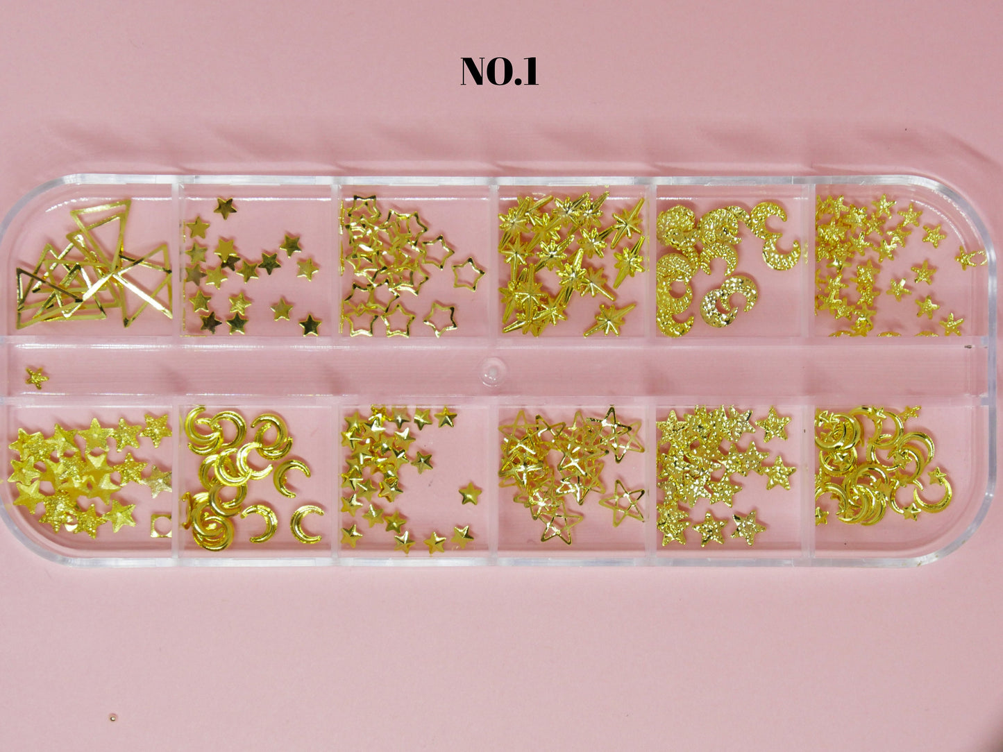 12 grids Moon and star Rivet Glitter Nail Studs Metal Decoration/ Copper Cold starry sky design Nail supply Metallic charms
