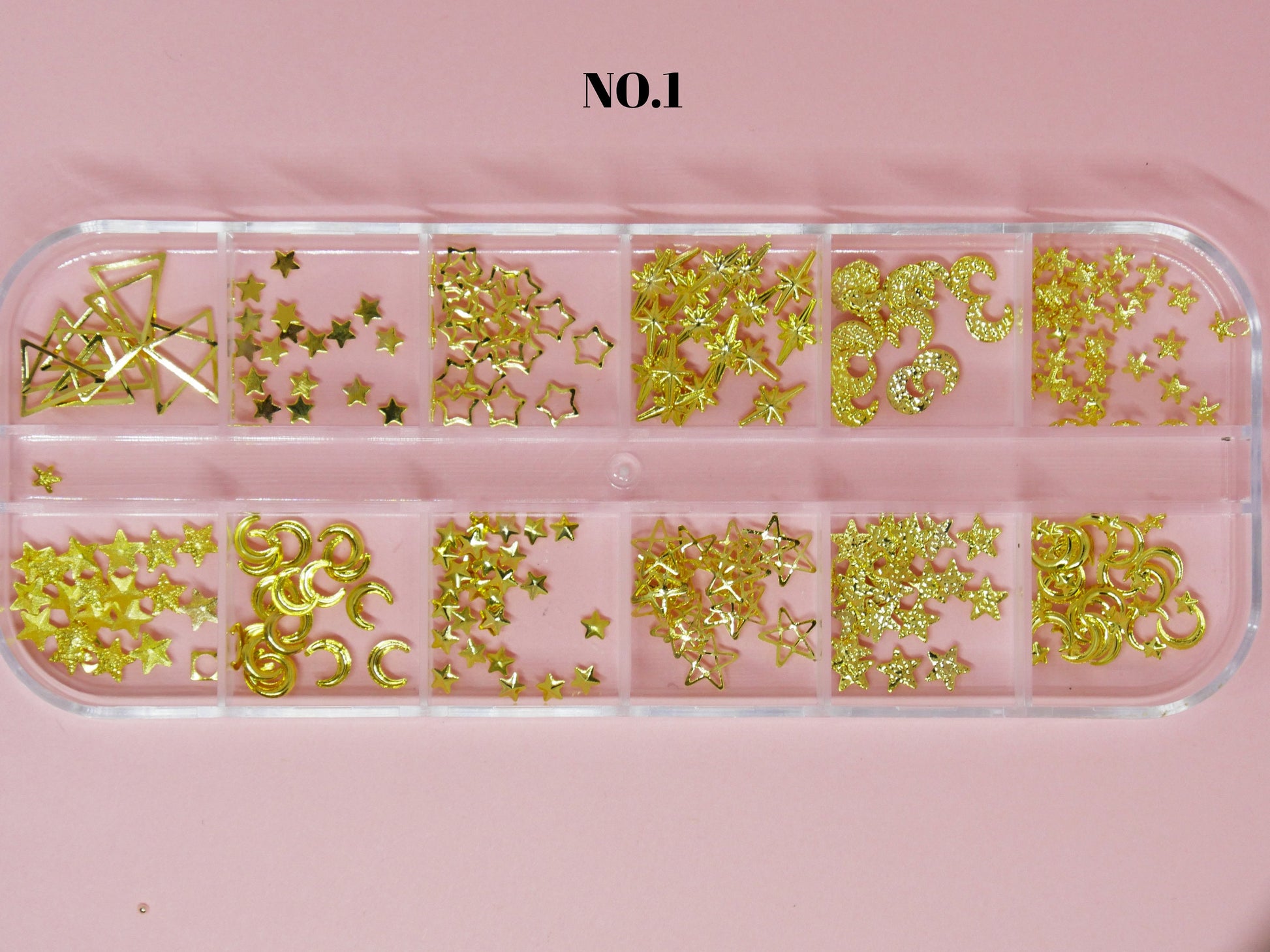12 grids Moon and star Rivet Glitter Nail Studs Metal Decoration/ Copper Cold starry sky design Nail supply Metallic charms