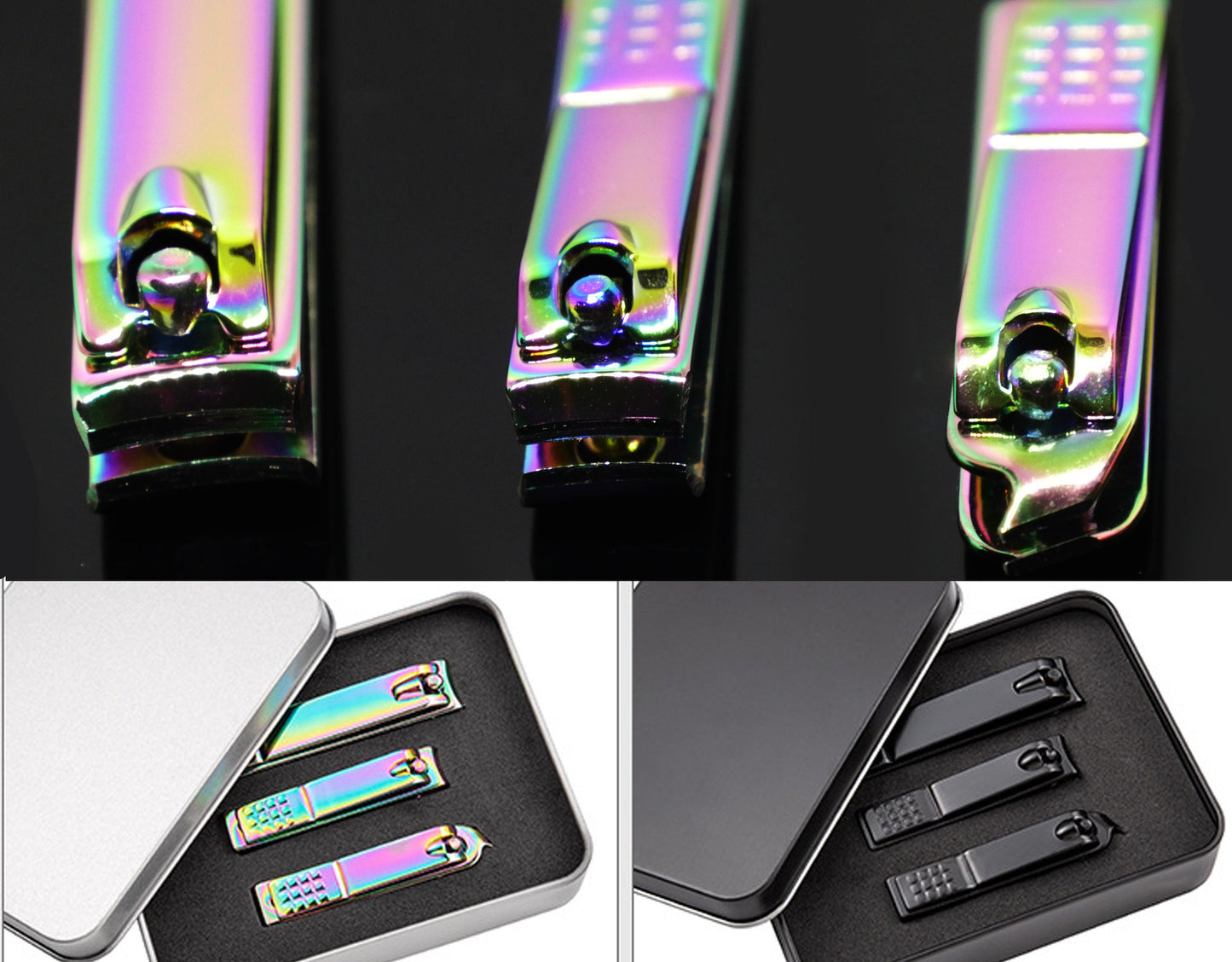 3 pcs Grip Fingernail Clipper/ Chameleon Titanium Anodize Matte Black Stainless Steel Manicure Pedicure Tool Supply Nail Cut