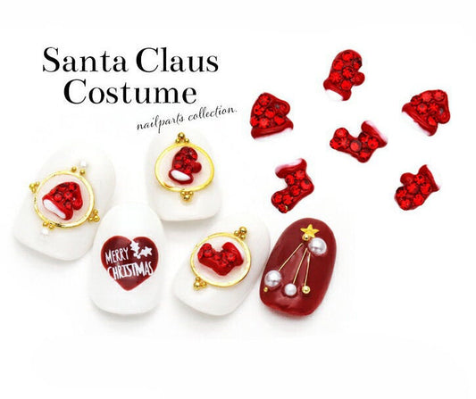 9 pcs 3D Christmas Red Decal/ Rhinestone Nail decoration/ Snow man Santa Merry Christmas holiday nail deco charm/ Glove, socks, hat charms