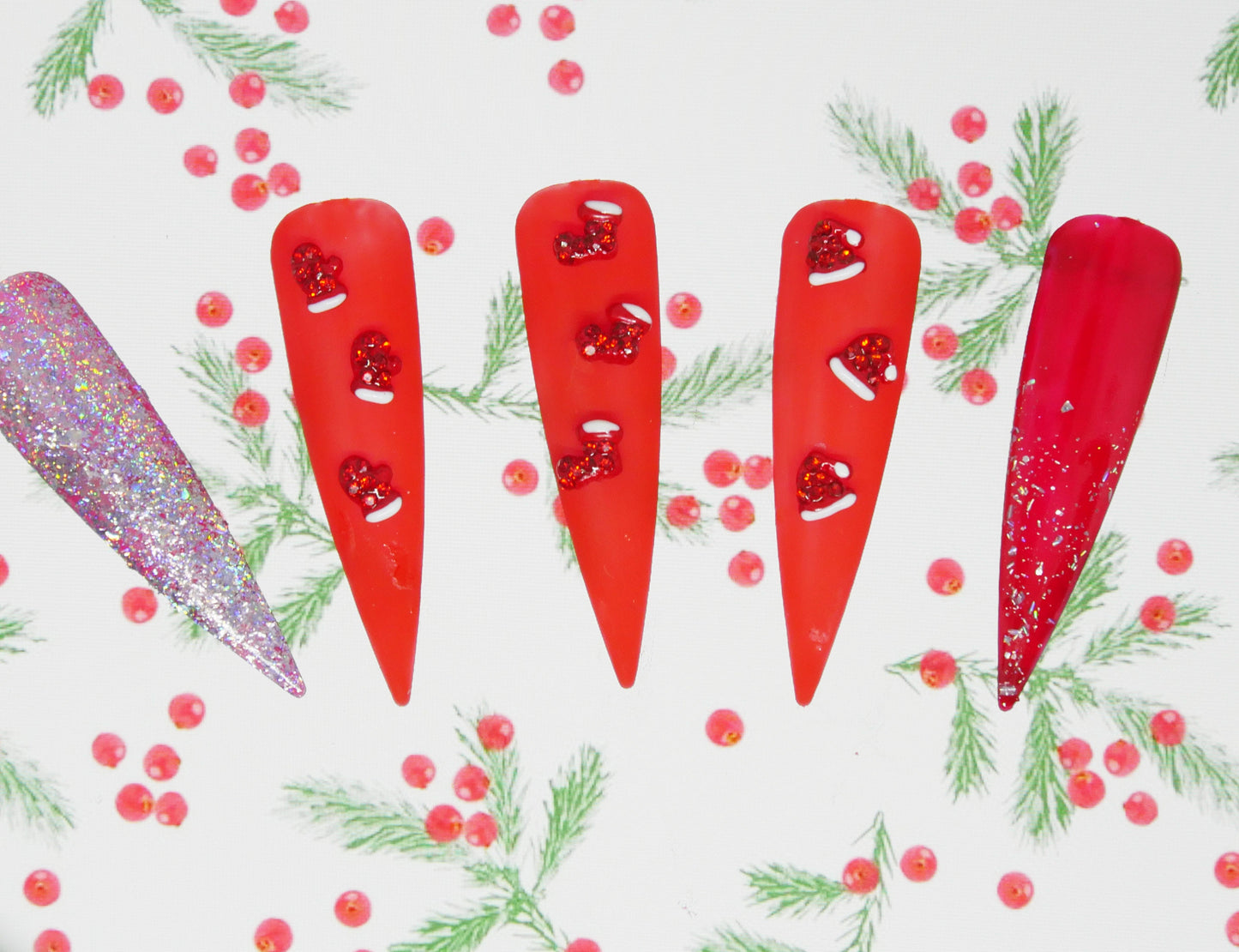 9 pcs 3D Christmas Red Decal/ Rhinestone Nail decoration/ Snow man Santa Merry Christmas holiday nail deco charm/ Glove, socks, hat charms