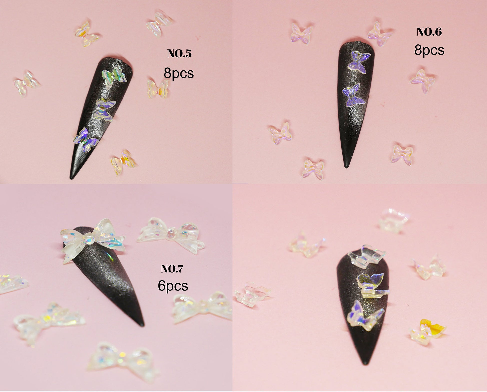 3D Bowtie Polar Lights Nail Decal/ Chameleon Tik Tok Nail DIY charm for nail Gel Polish Design