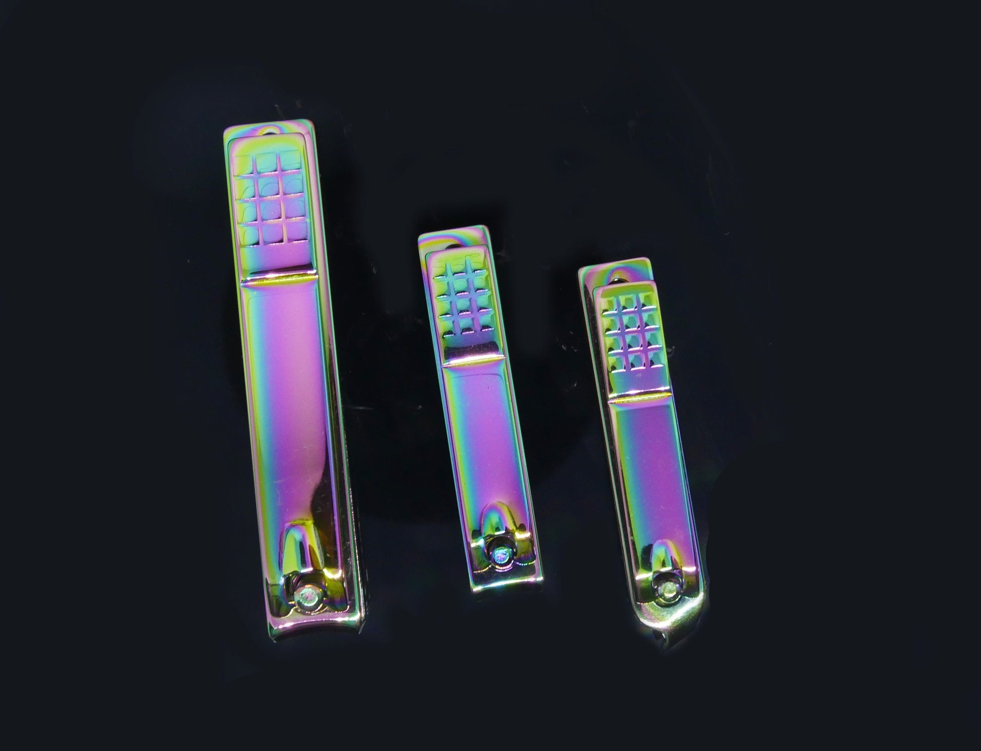 3 pcs Grip Fingernail Clipper/ Chameleon Titanium Anodize Matte Black Stainless Steel Manicure Pedicure Tool Supply Nail Cut