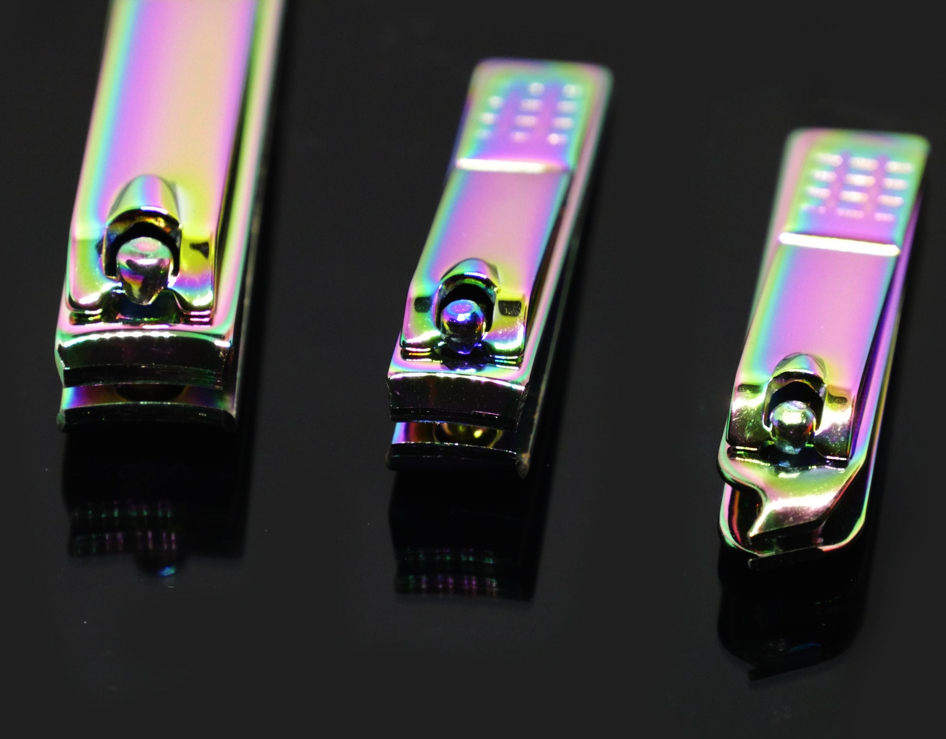 3 pcs Grip Fingernail Clipper/ Chameleon Titanium Anodize Matte Black Stainless Steel Manicure Pedicure Tool Supply Nail Cut