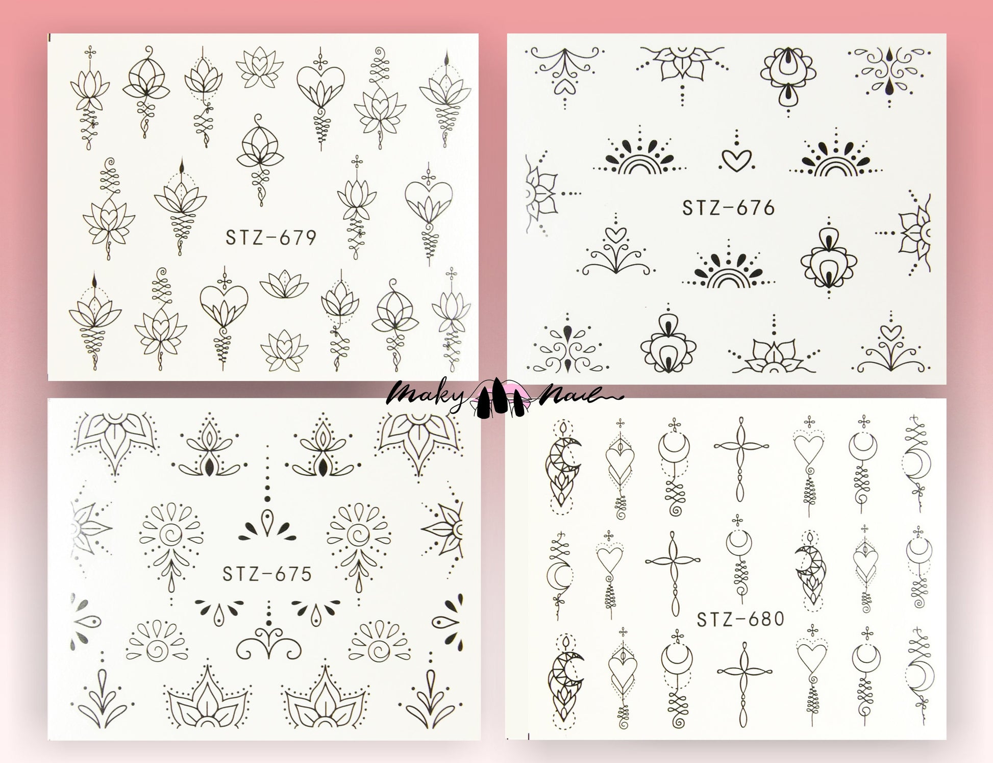 8 pcs Totem Mehndi Henna Nail Tattoo Decals/Instagram nail sticker/Water Transfer Nail tattoo Stickers Decals/ Pretty Miniature Appliques