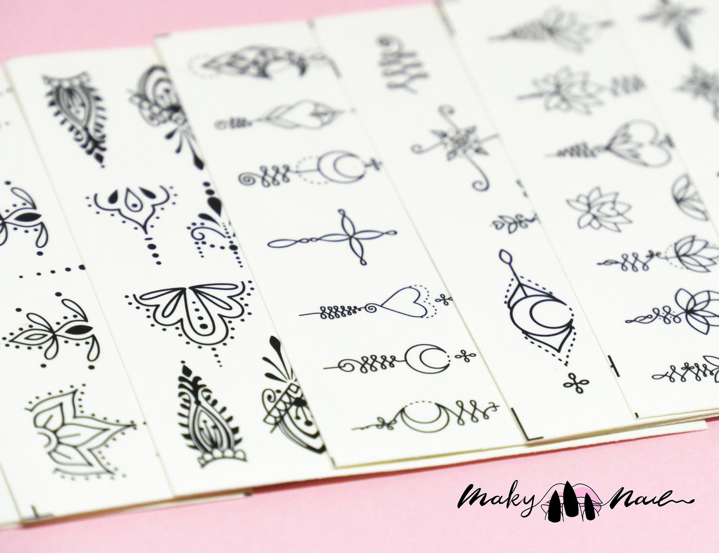 8 pcs Totem Mehndi Henna Nail Tattoo Decals/Instagram nail sticker/Water Transfer Nail tattoo Stickers Decals/ Pretty Miniature Appliques