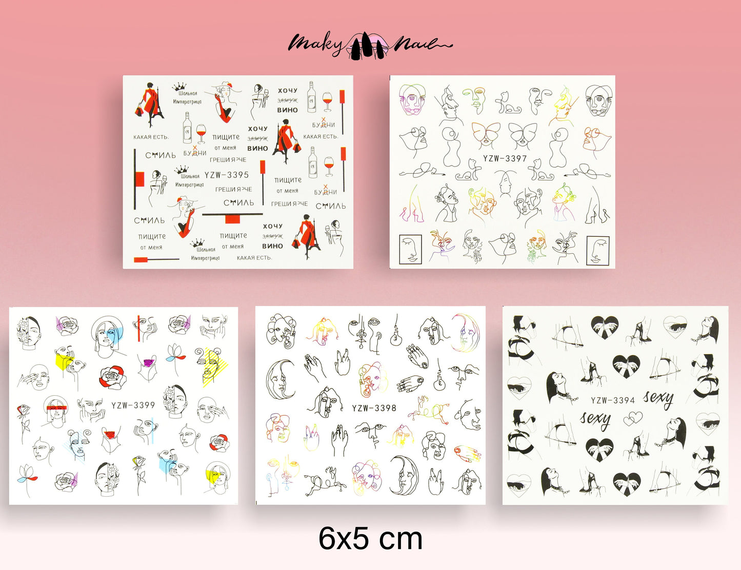 Sexy Girl Water Transfer Sticker/ Face Line Art Abstract pattern nail Tattoo/ Feminine booty Women Body nail Decals Supply