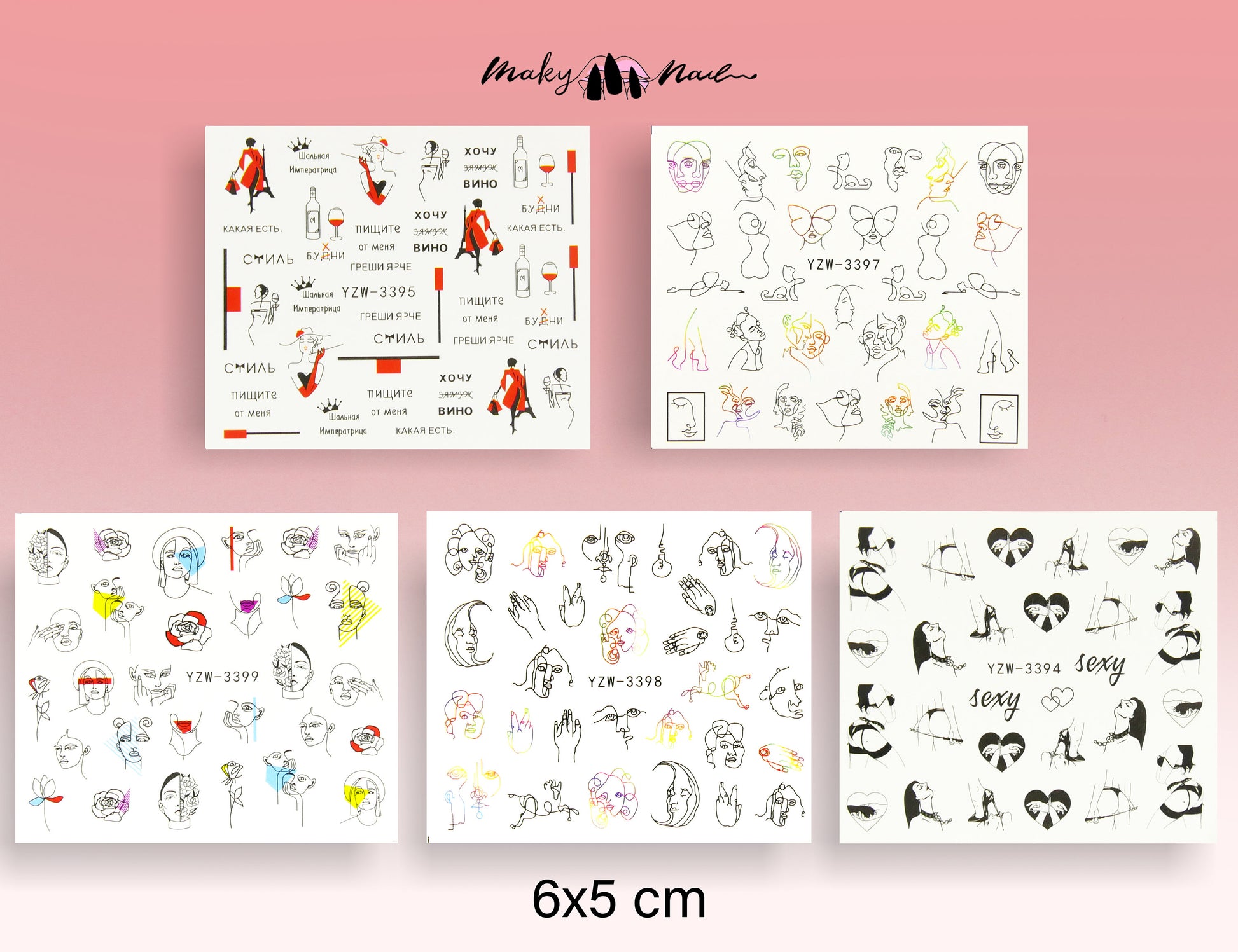 3 pcs Abstract pattern nail Tattoo/ Water transfer Minimalism Animal Outline Tattoos sticker/ linellae Women face nail Decals Supply