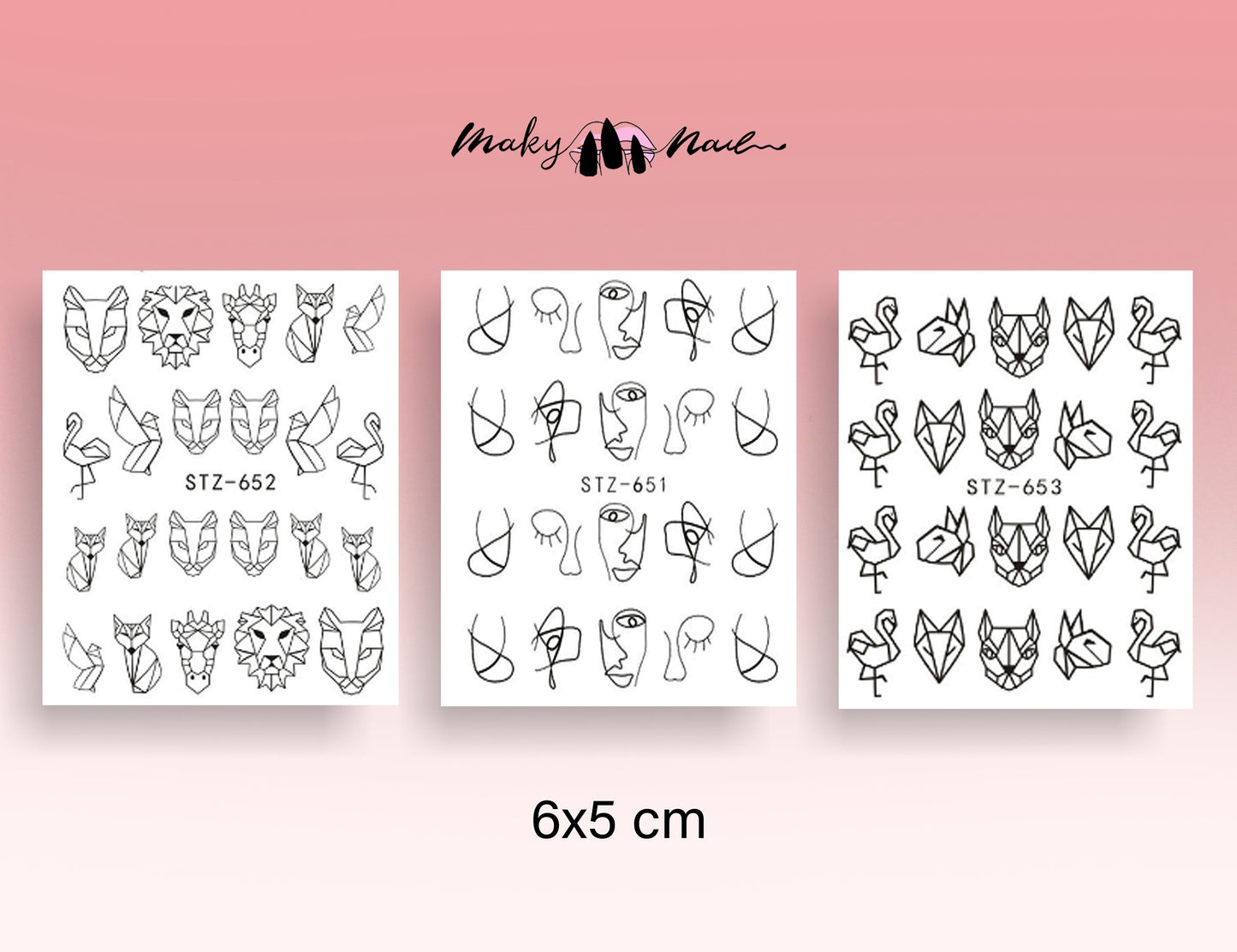 3 pcs Abstract pattern nail Tattoo/ Water transfer Minimalism Animal Outline Tattoos sticker/ linellae Women face nail Decals Supply