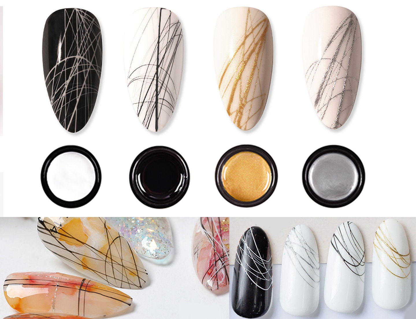 Spider gel/ Wire Drawing Nail Gel/ Emboss Pull Line Spider paint gel/ striping gel/ the Milky Way nail gel/ Gold Silver Elastin gel