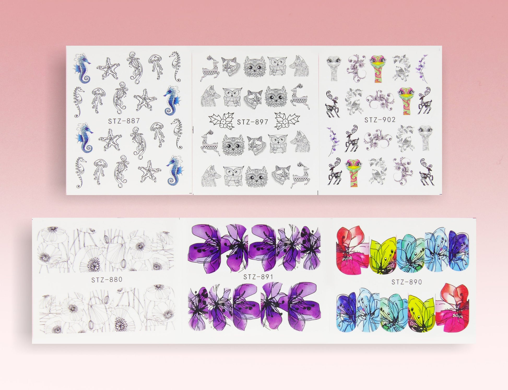 14 pcs Floral Totem Mehndi Henna Nail Tattoos/Instagram nail sticker/Water Transfer Nail Art Stickers Decals/ Flower Meditation Tattoos