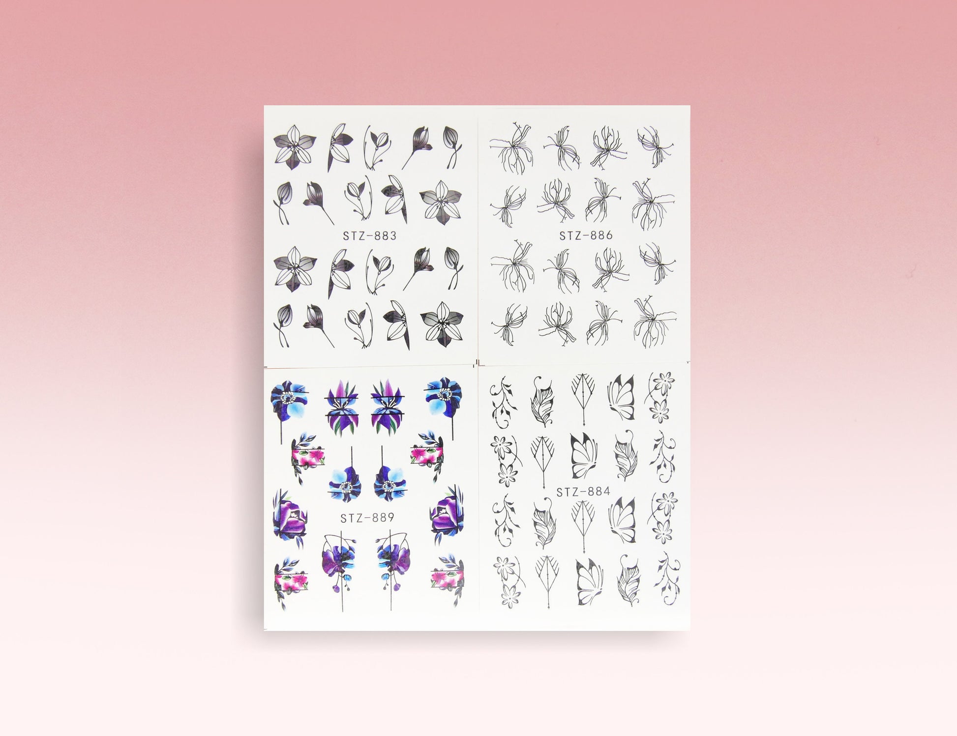 14 pcs Floral Totem Mehndi Henna Nail Tattoos/Instagram nail sticker/Water Transfer Nail Art Stickers Decals/ Flower Meditation Tattoos