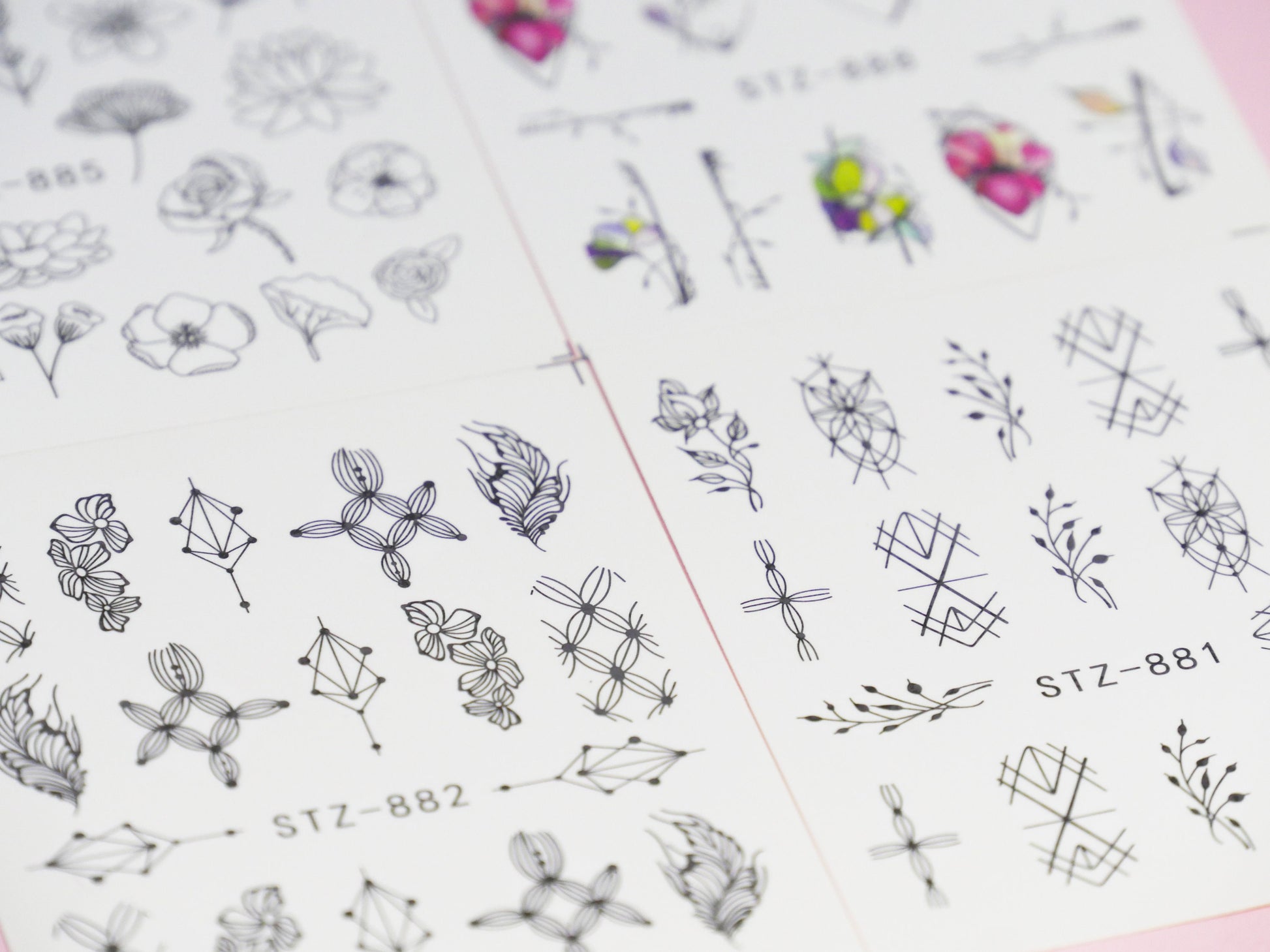 14 pcs Floral Totem Mehndi Henna Nail Tattoos/Instagram nail sticker/Water Transfer Nail Art Stickers Decals/ Flower Meditation Tattoos