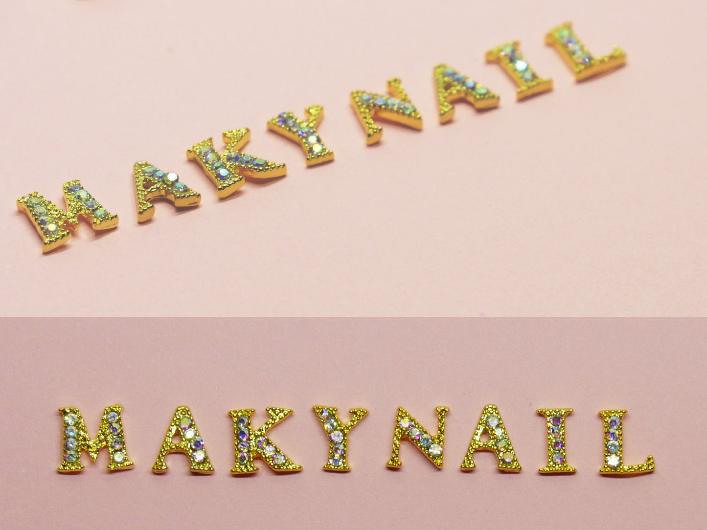 2 pcs A-Z English Letters Gold 3D Metallic Rhinestone nail studs /AB stone nail art charm 
