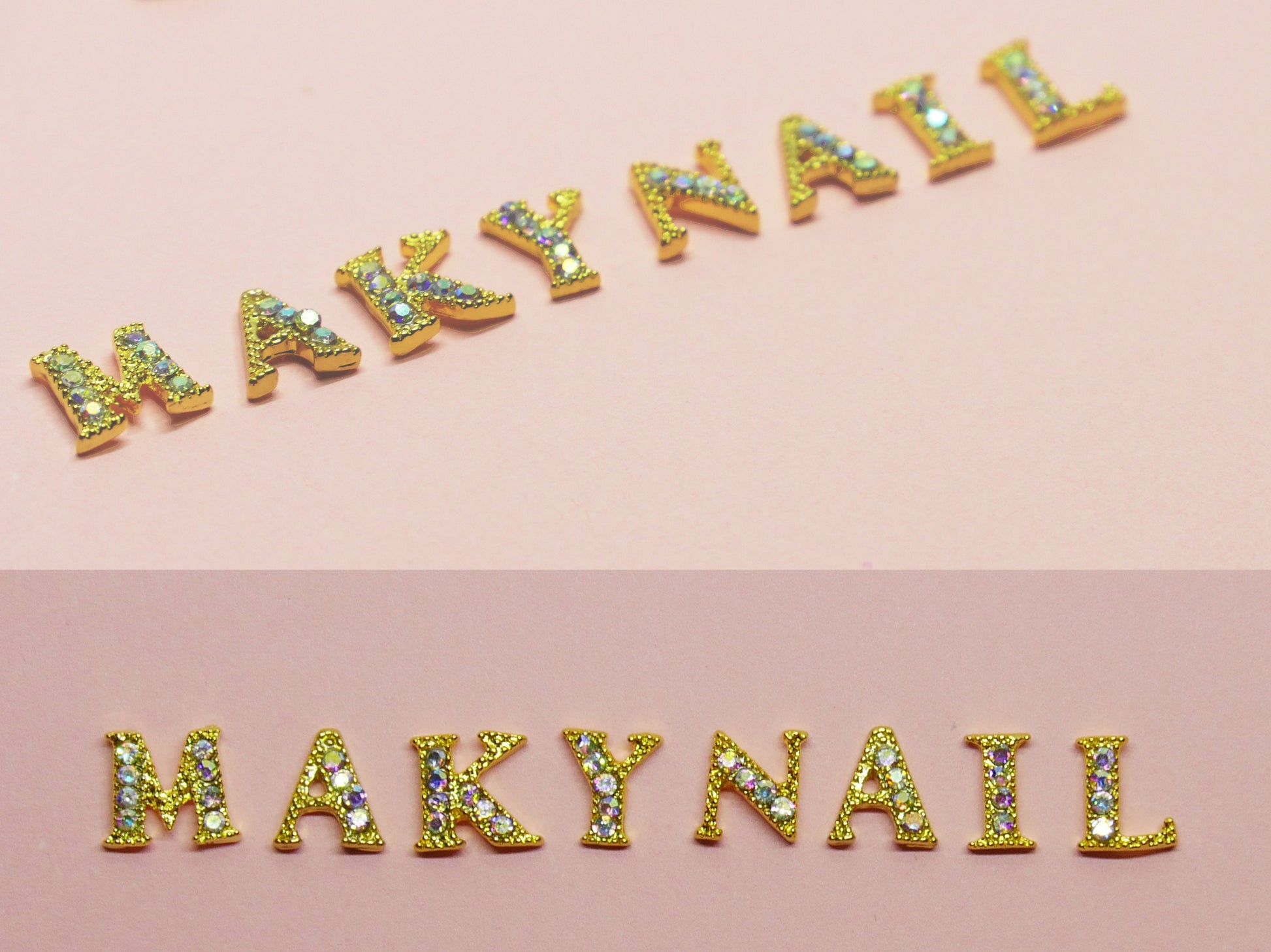 2 pcs A-Z English Letters Gold 3D Metallic Rhinestone nail studs /AB stone nail art charm 
