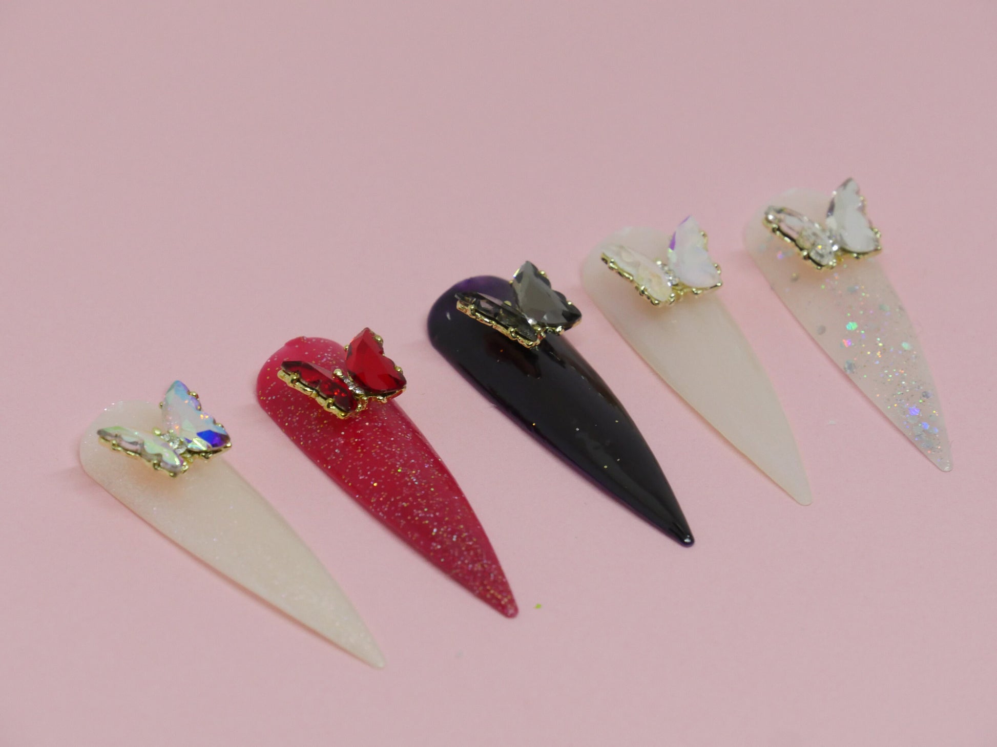 Butterfly 3D Zircon Crystal Nail Ornament Decal/ Clear Pink Red Butterfly Instagram Influencer Nail Jewelry Fairy Tale Nail Art Large Deco