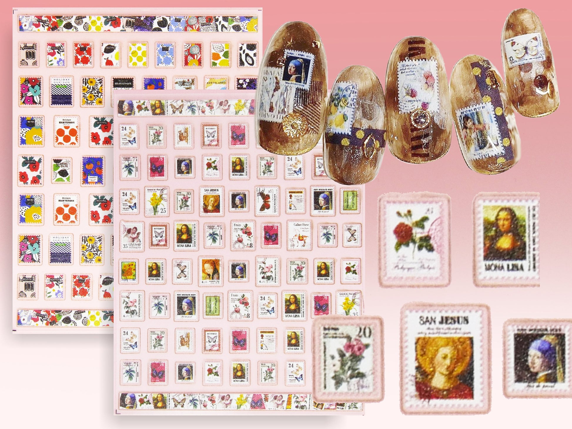 Mona Lisa Vintage Post Stamps Sticker Nail Art