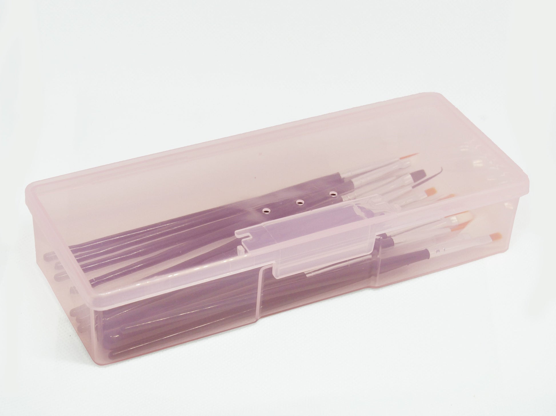 Pink Nail Brush Container Box/ Multifunctional Translucent PVC Pencil Case Plastic Pen Brush Box Stationery Supplies