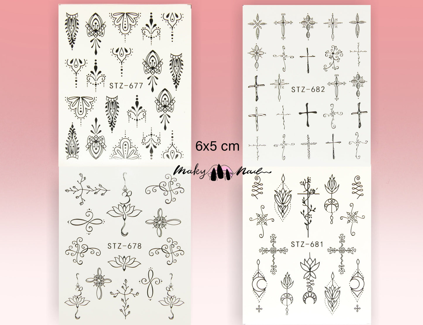 8 pcs Totem Mehndi Henna Nail Tattoo Decals/Instagram nail sticker/Water Transfer Nail tattoo Stickers Decals/ Pretty Miniature Appliques