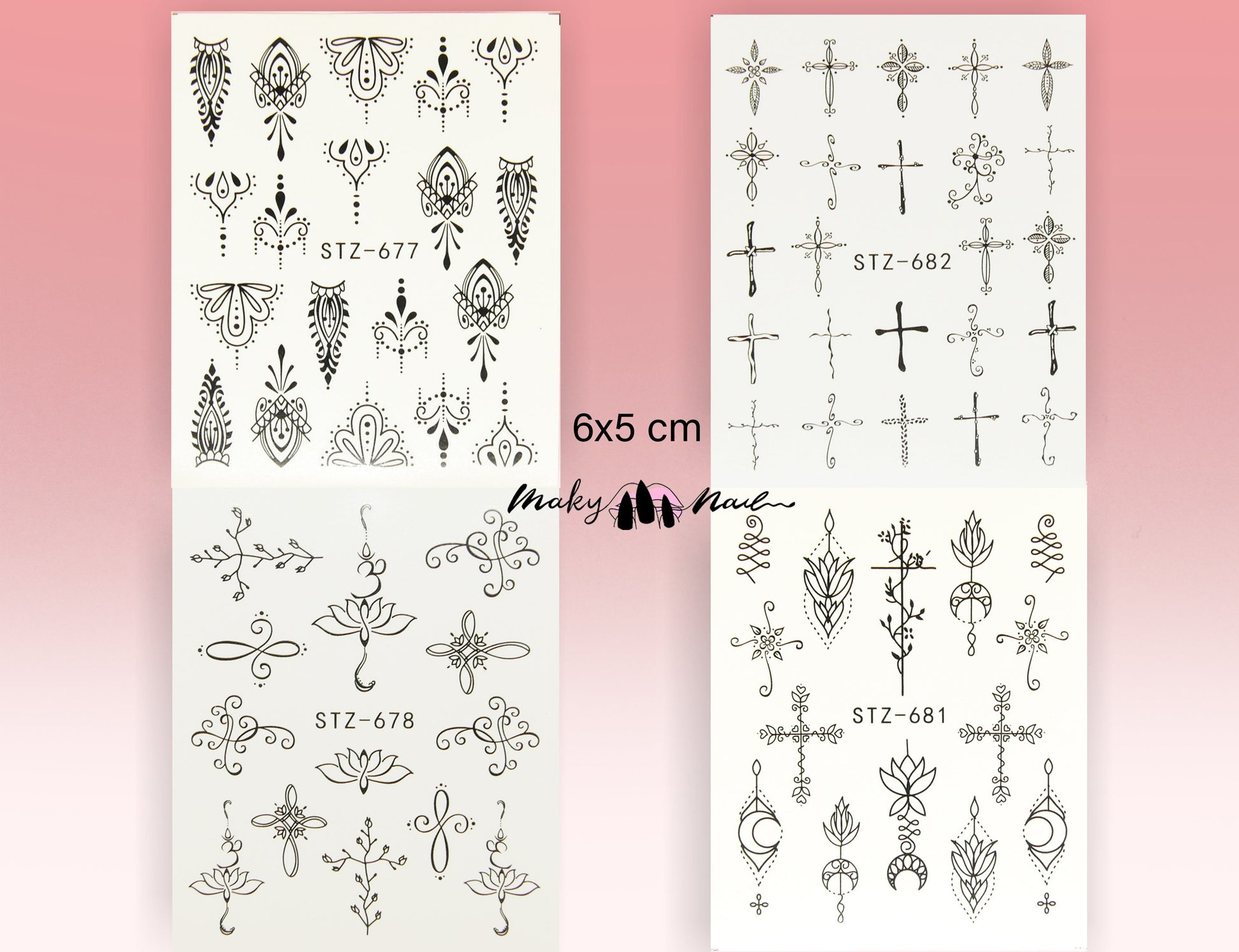 8 pcs Totem Mehndi Henna Nail Tattoo Decals/Instagram nail sticker/Water Transfer Nail tattoo Stickers Decals/ Pretty Miniature Appliques