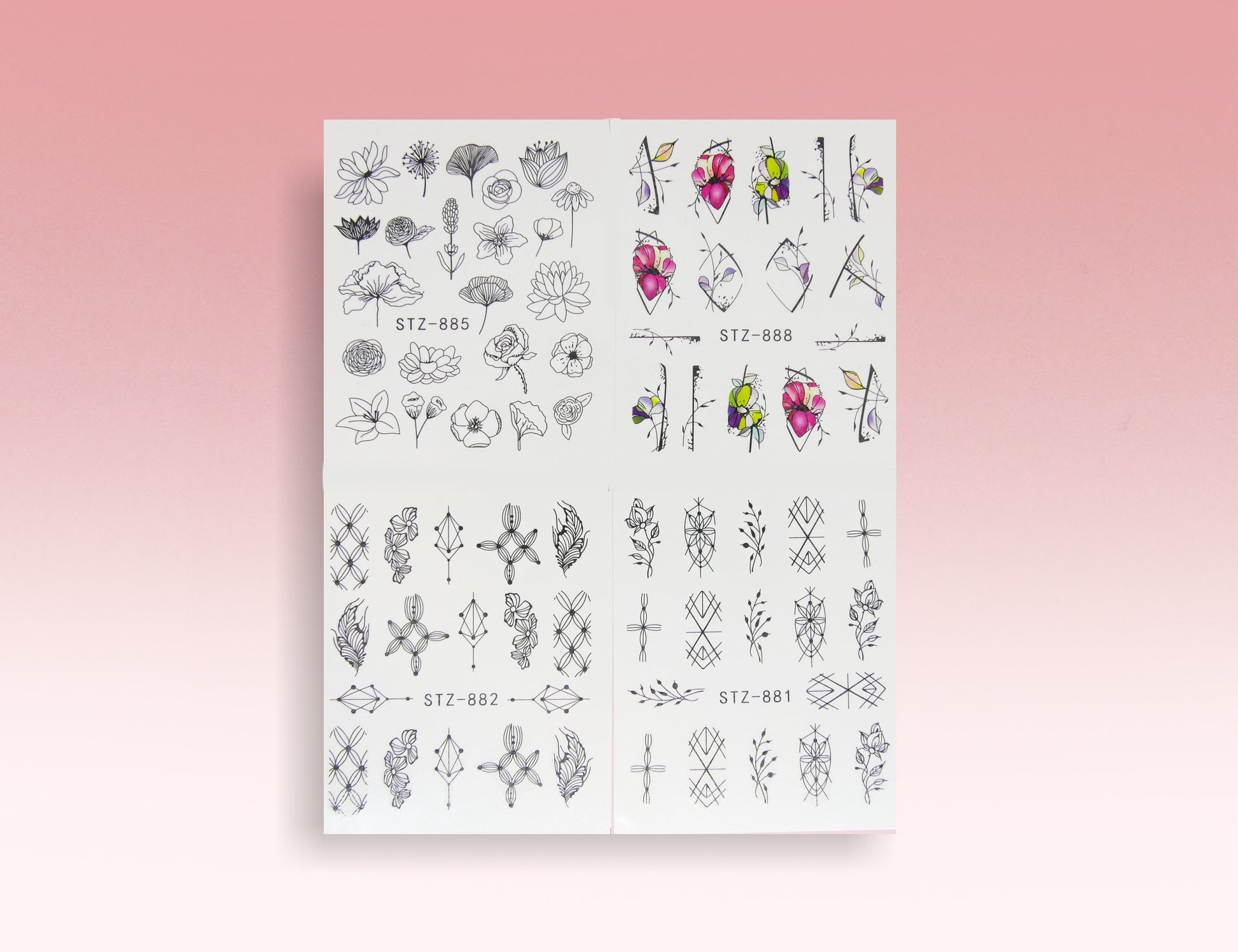 14 pcs Floral Totem Mehndi Henna Nail Tattoos/Instagram nail sticker/Water Transfer Nail Art Stickers Decals/ Flower Meditation Tattoos