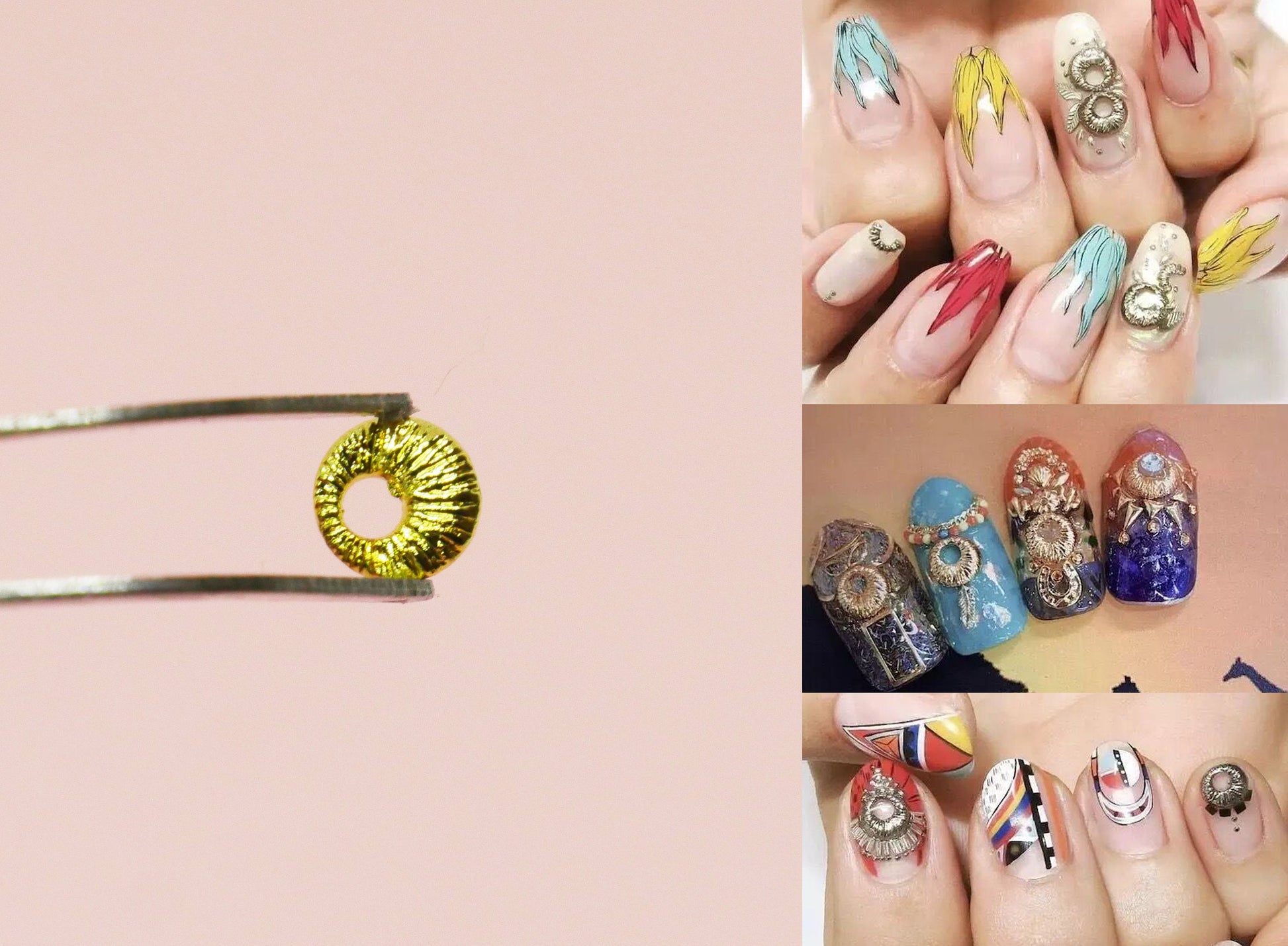 5 pcs Metallic Irregular shape Nail decoration/ Gold silver copper Ring Boho Studs DIY deco