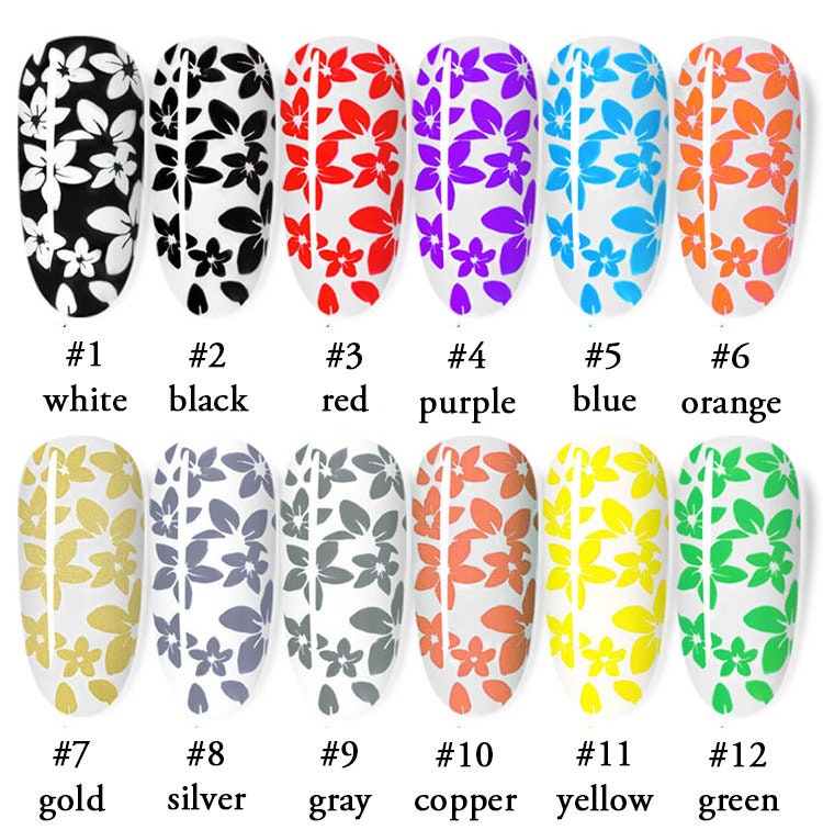 8g Stamping UV Gel Nail art Stamp Ink Painting Polish Gel Pattern Transfer 12 colors white black silver gold