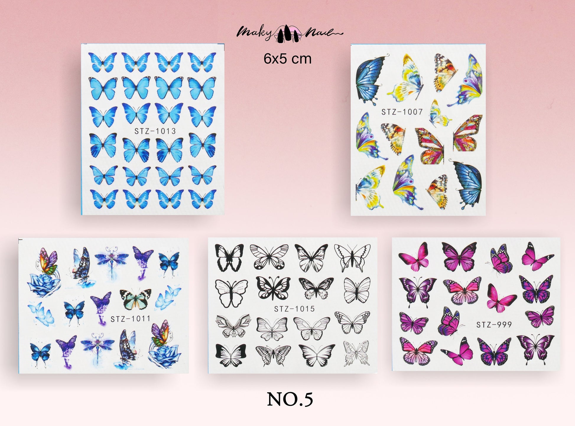 5pcs Butterfly Nail Tattoos/ Blue Morpho Monarch Water transfer nail sticker/ Fairy Tale Theme nail sticker Tattoos/ Nail decal supply