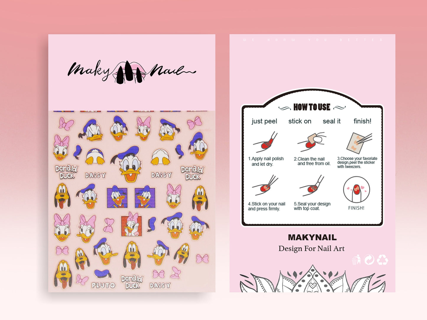 Donald Duck Nail Decals/ Disney Theme nail sticker/ Daisy Duck 3D Nail Art Stickers Self Adhesive Decals/ Miniature Appliques