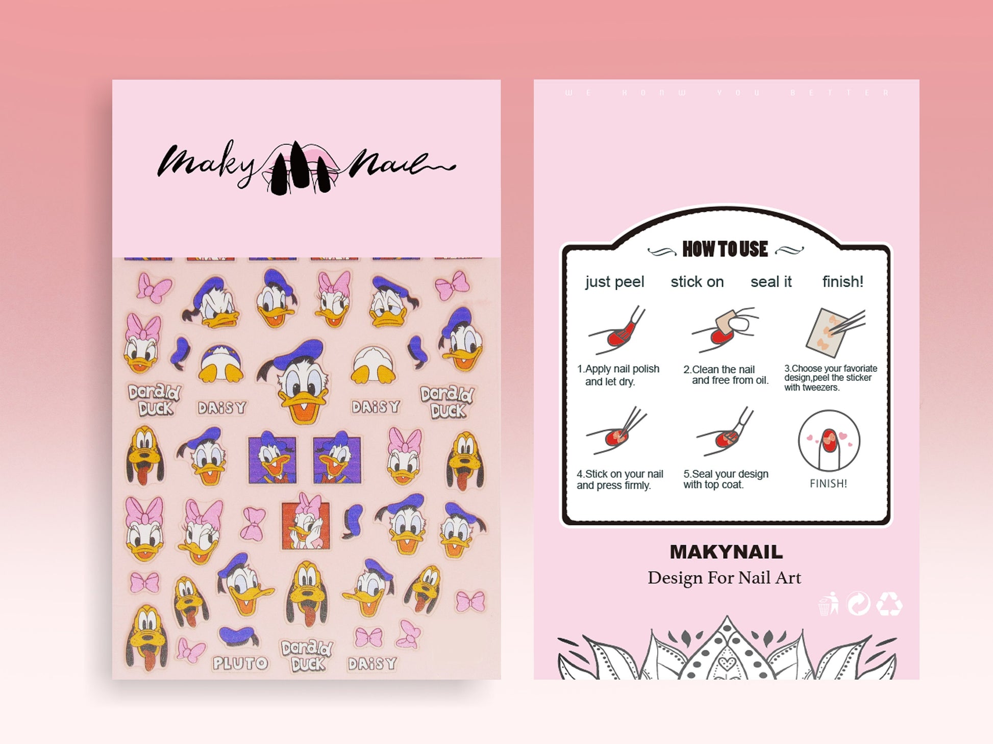 Donald Duck Nail Decals/ Disney Theme nail sticker/ Daisy Duck 3D Nail Art Stickers Self Adhesive Decals/ Miniature Appliques