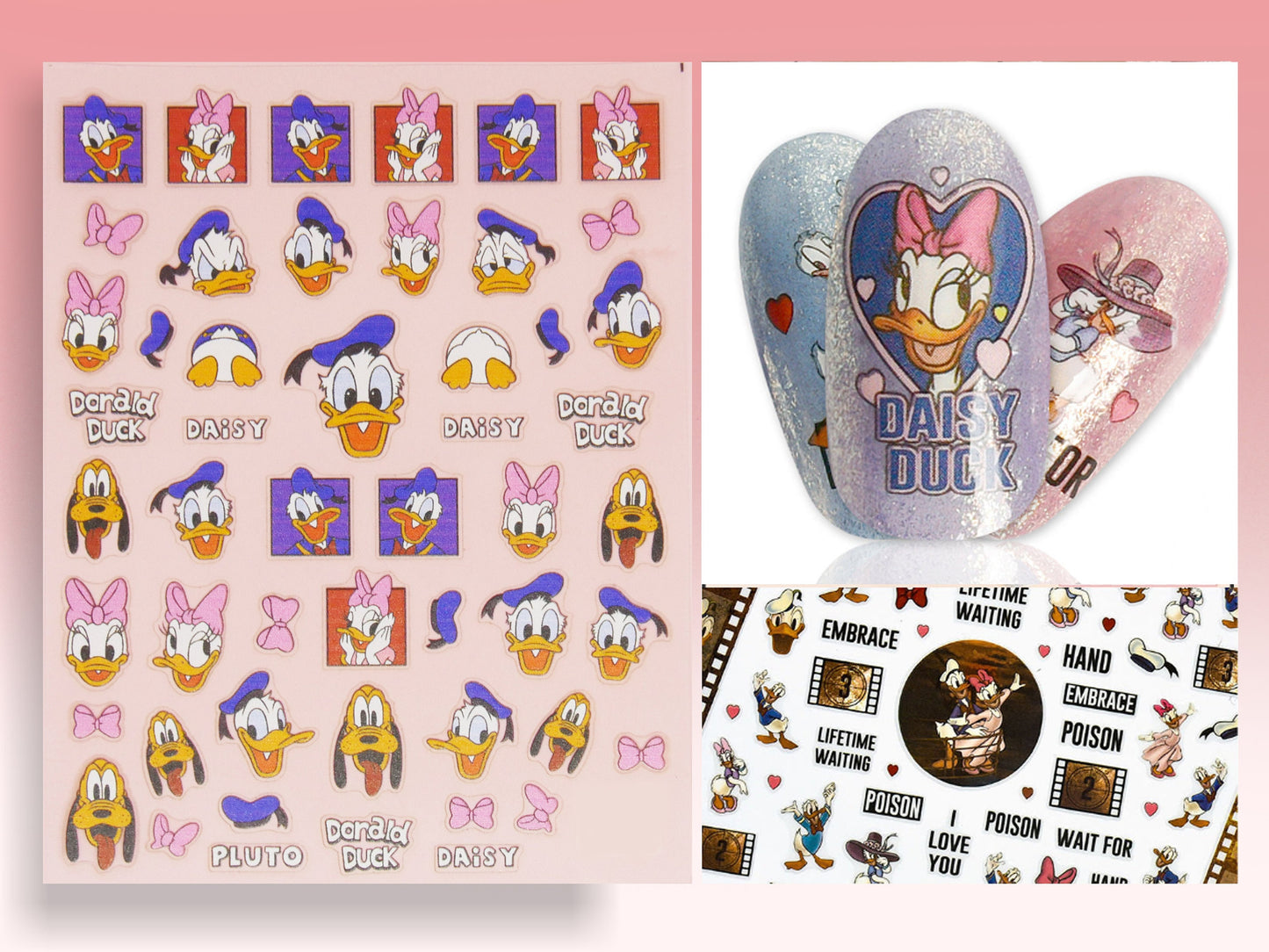 Donald Duck Nail Decals/ Disney Theme nail sticker/ Daisy Duck 3D Nail Art Stickers Self Adhesive Decals/ Miniature Appliques