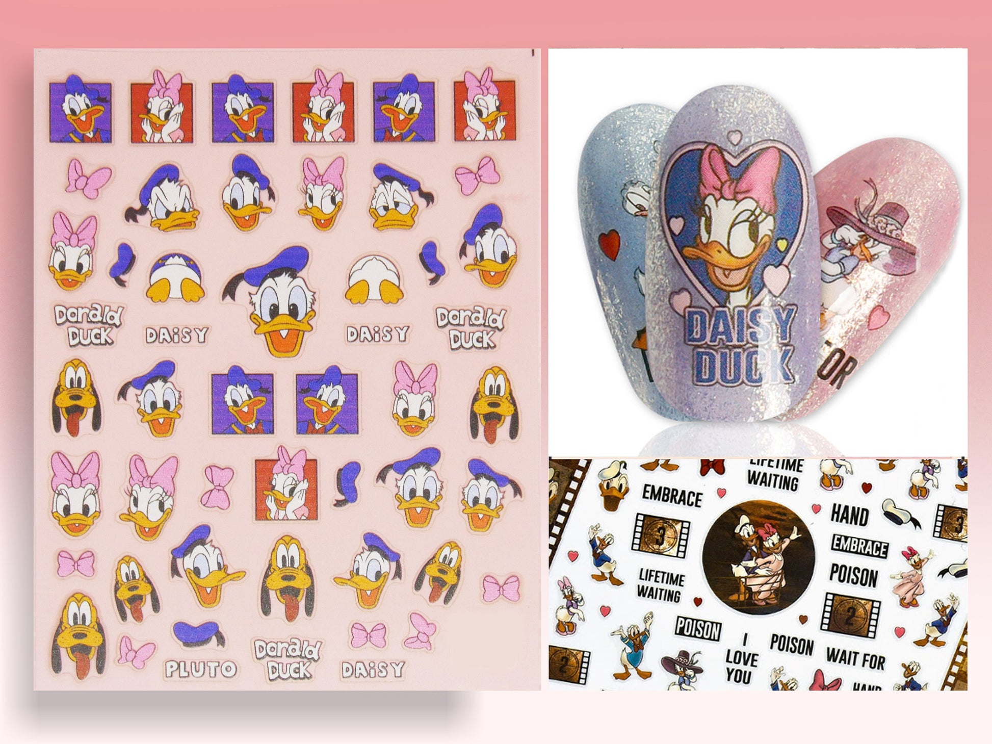 Donald Duck Nail Decals/ Disney Theme nail sticker/ Daisy Duck 3D Nail Art Stickers Self Adhesive Decals/ Miniature Appliques